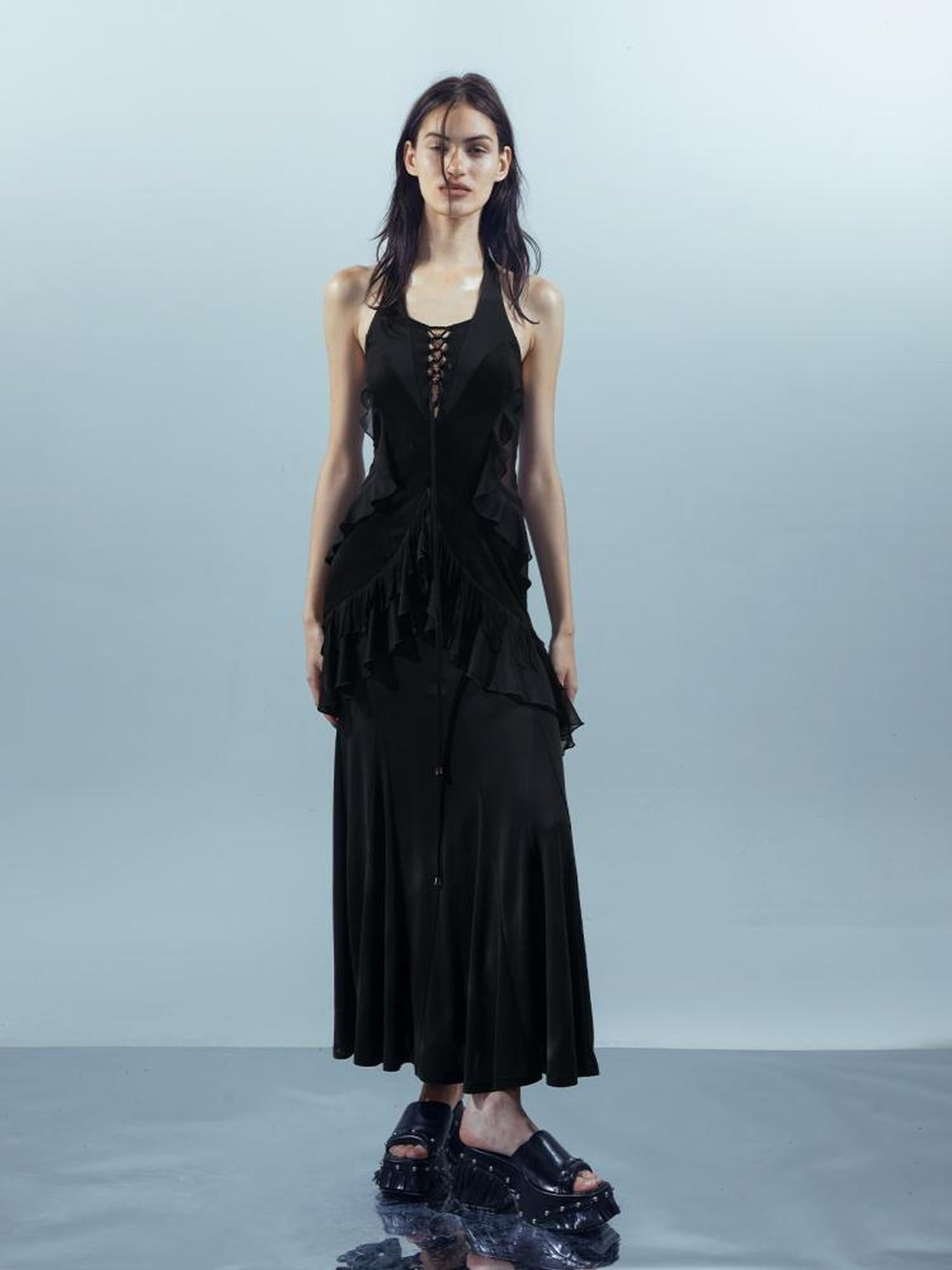 UpdateNN NORTH NODE Veilpath Fringe Halter Dress V-neck T-shirt Long-Sleeve