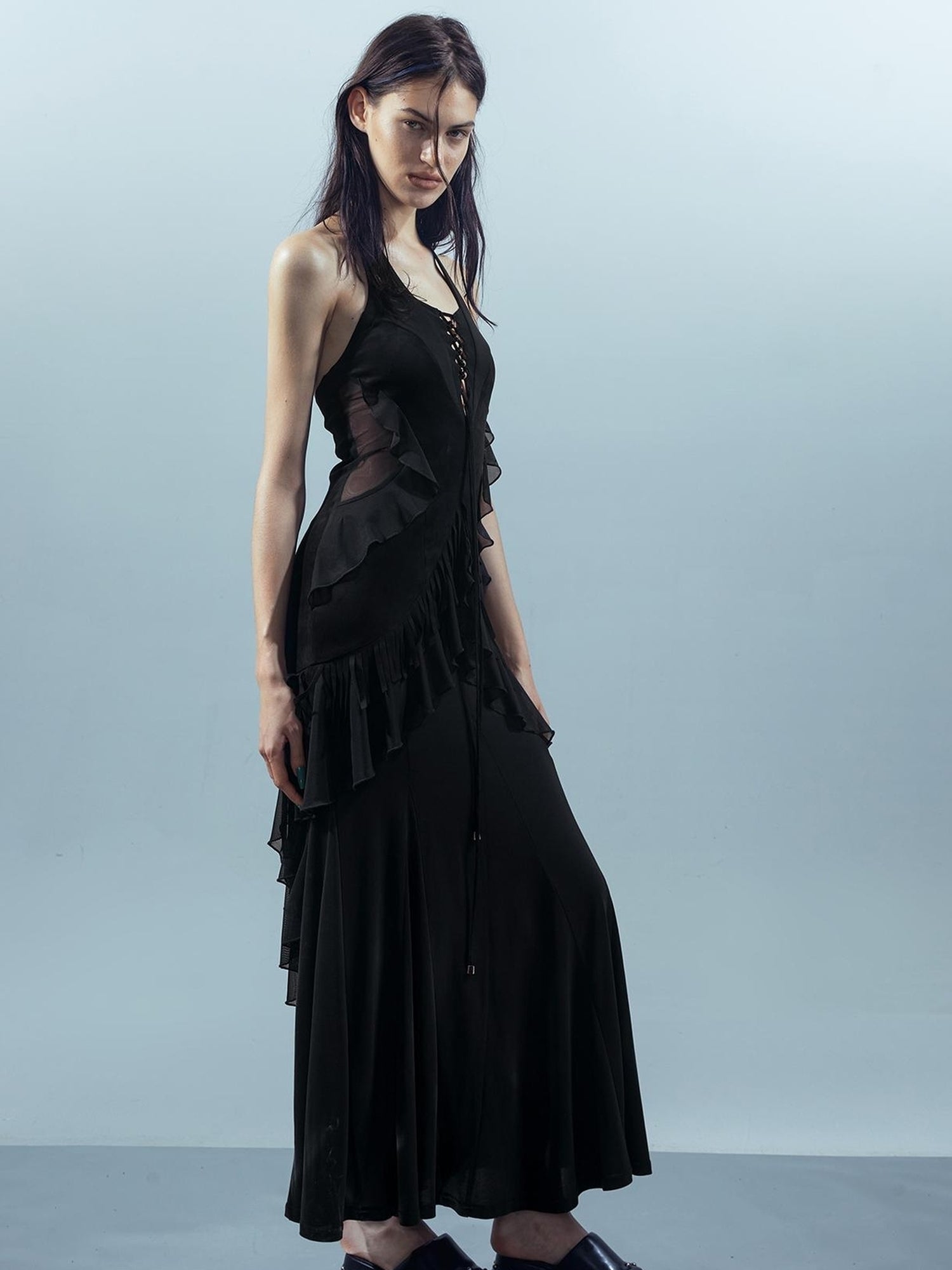 UpdateNN NORTH NODE Veilpath Fringe Halter Dress V-neck T-shirt Long-Sleeve