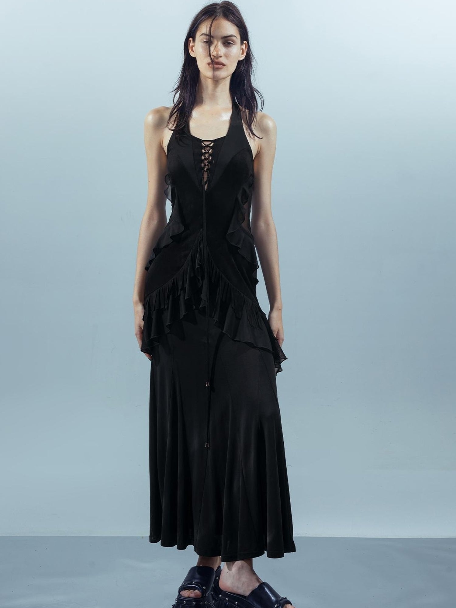 UpdateNN NORTH NODE Veilpath Fringe Halter Dress V-neck T-shirt Long-Sleeve