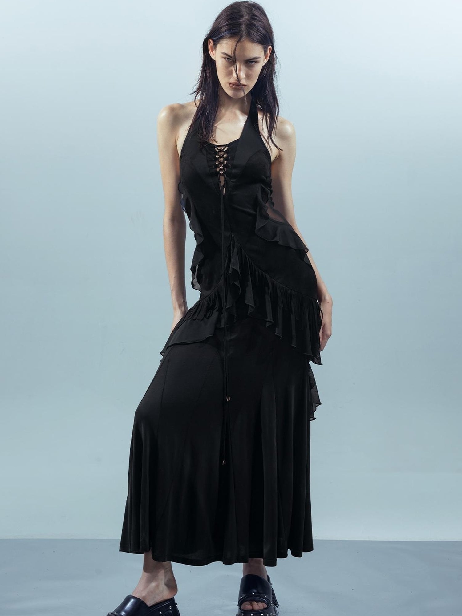 UpdateNN NORTH NODE Veilpath Fringe Halter Dress V-neck T-shirt Long-Sleeve