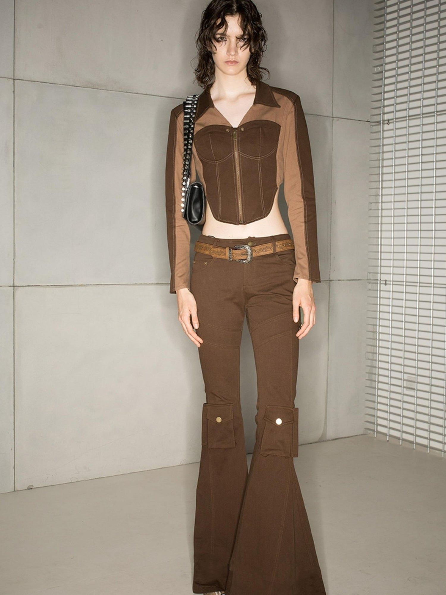 UpdateNN NORTH NODE Vintage Autumn Winter Patchwork Short Fitted Shirt