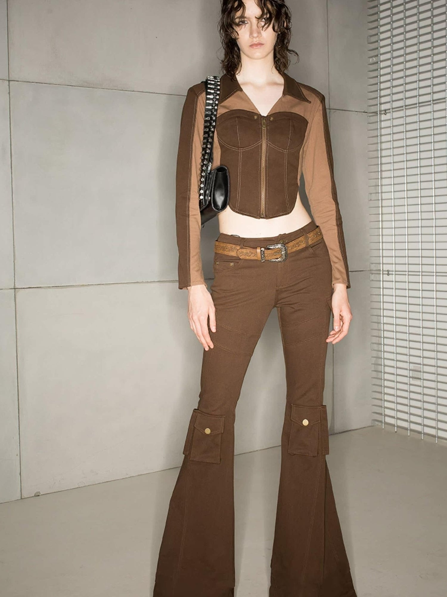 UpdateNN NORTH NODE Vintage Autumn Winter Patchwork Short Fitted Shirt