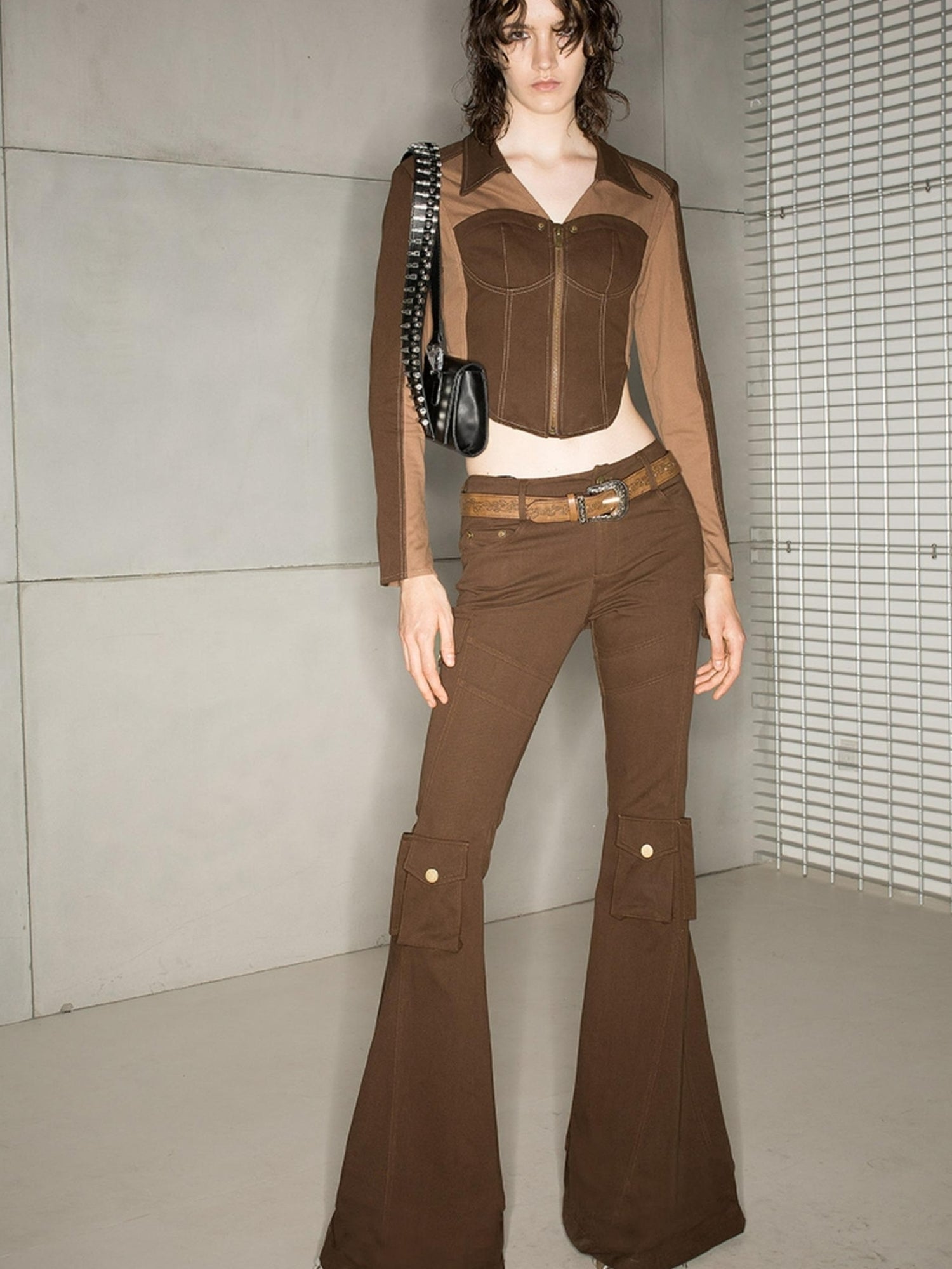 UpdateNN NORTH NODE Vintage Autumn Winter Patchwork Short Fitted Shirt