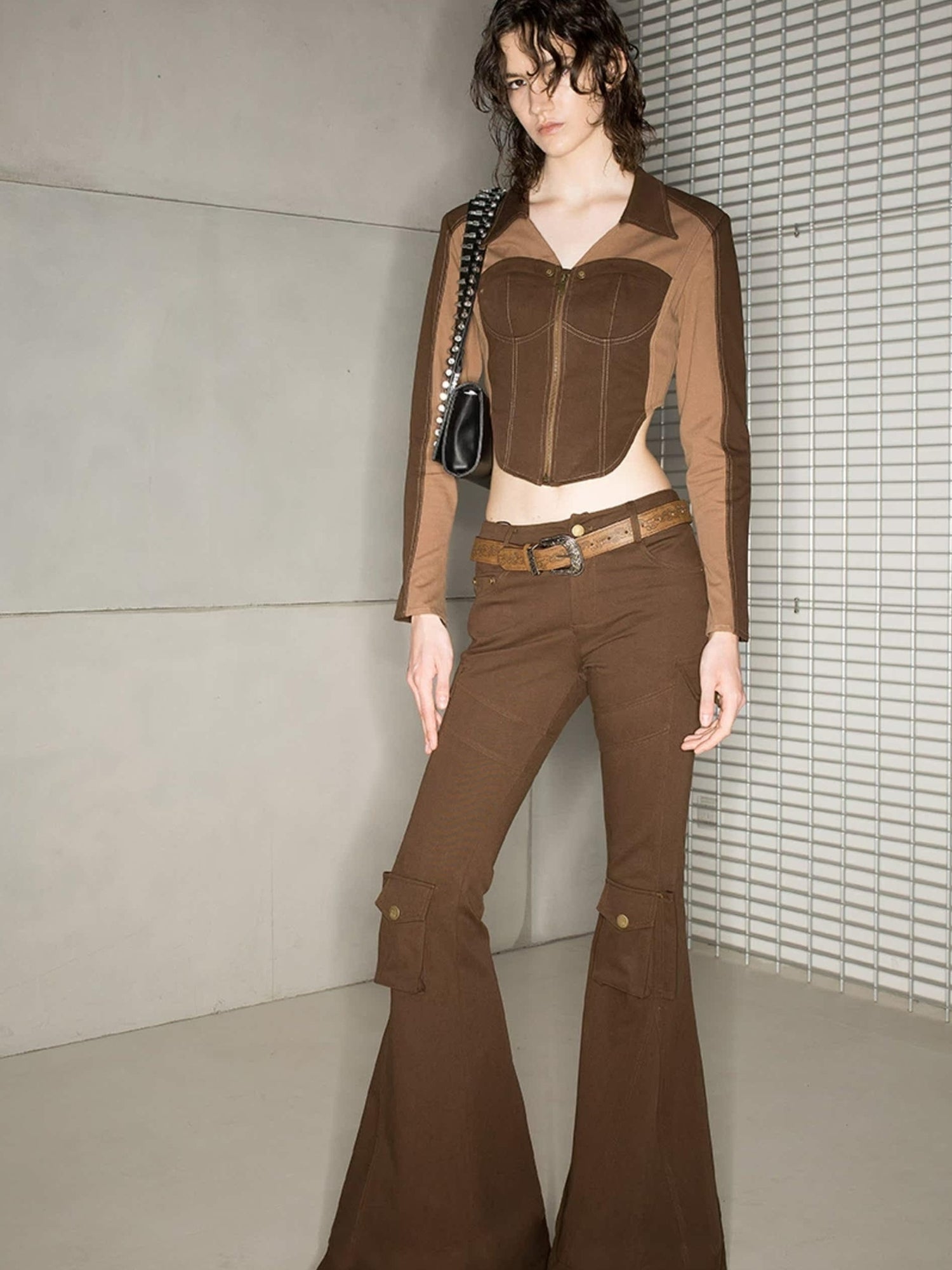 UpdateNN NORTH NODE Vintage Autumn Winter Patchwork Short Fitted Shirt