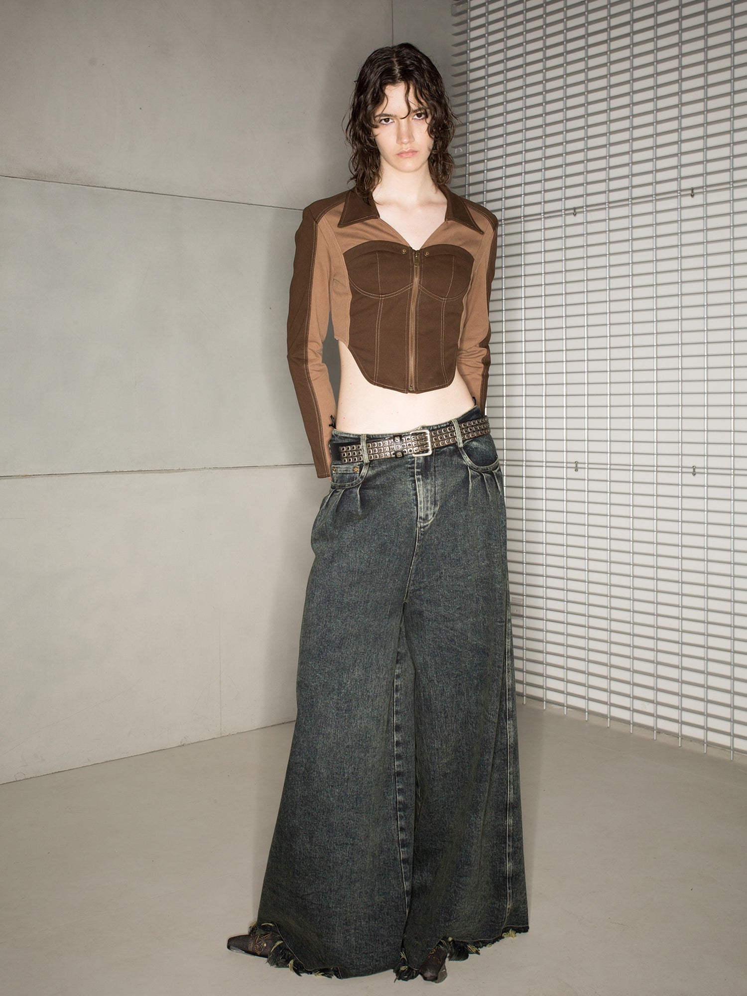 UpdateNN NORTH NODE Vintage Autumn Winter Patchwork Short Fitted Shirt