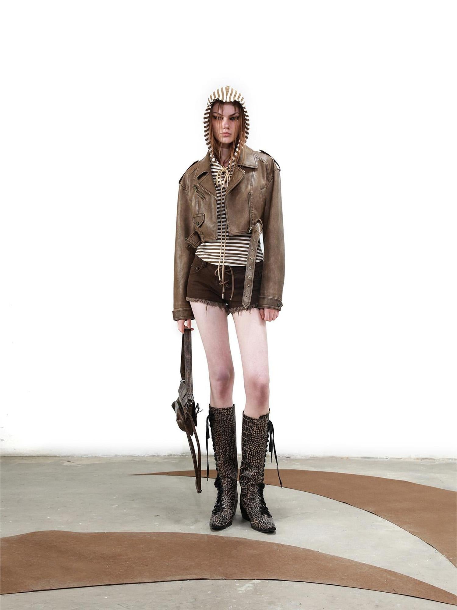 UpdateNN NORTH NODE Vintage Cropped Biker Jacket