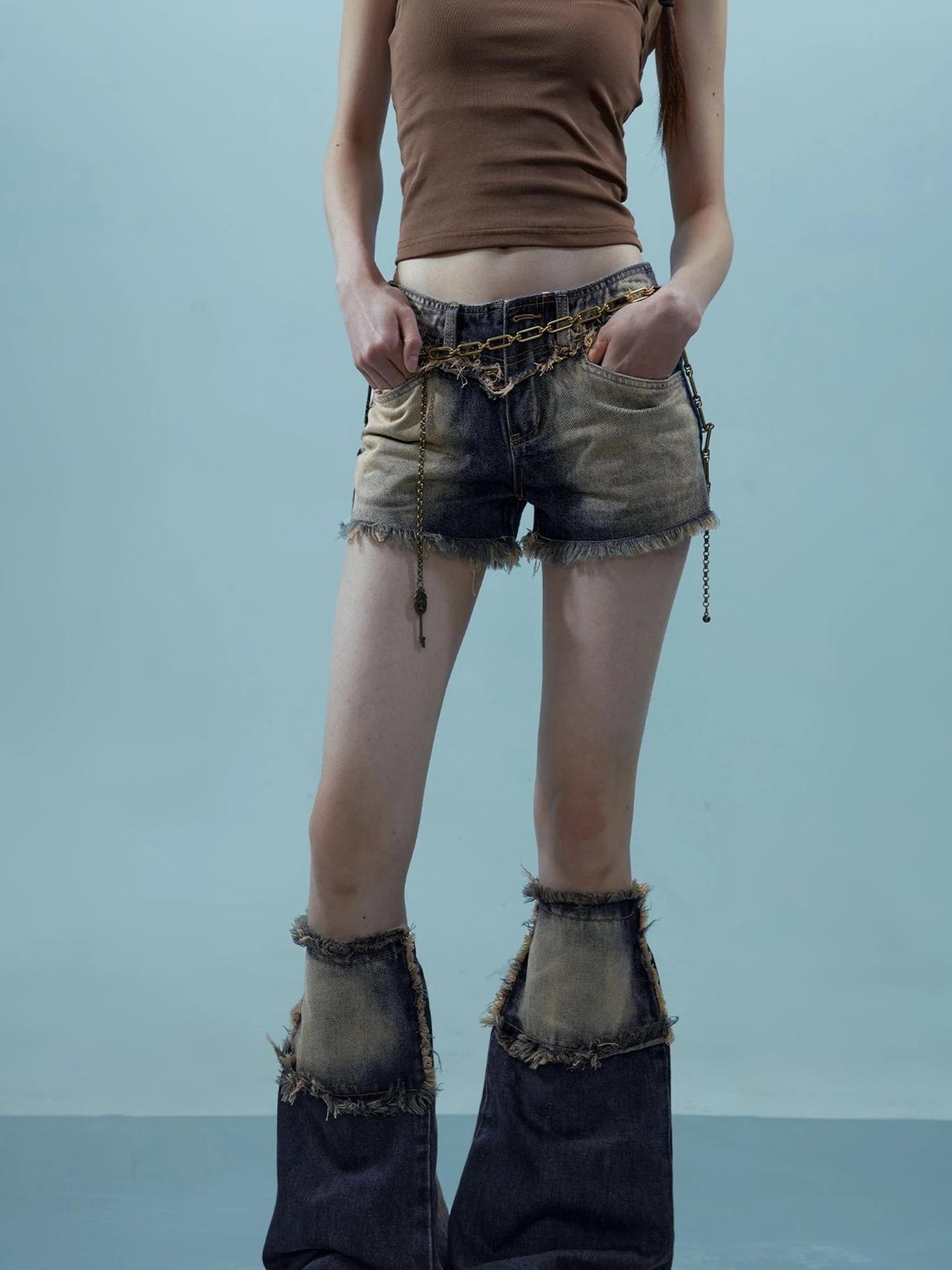 Vintage Frayed Denim Shorts Washed Indigo