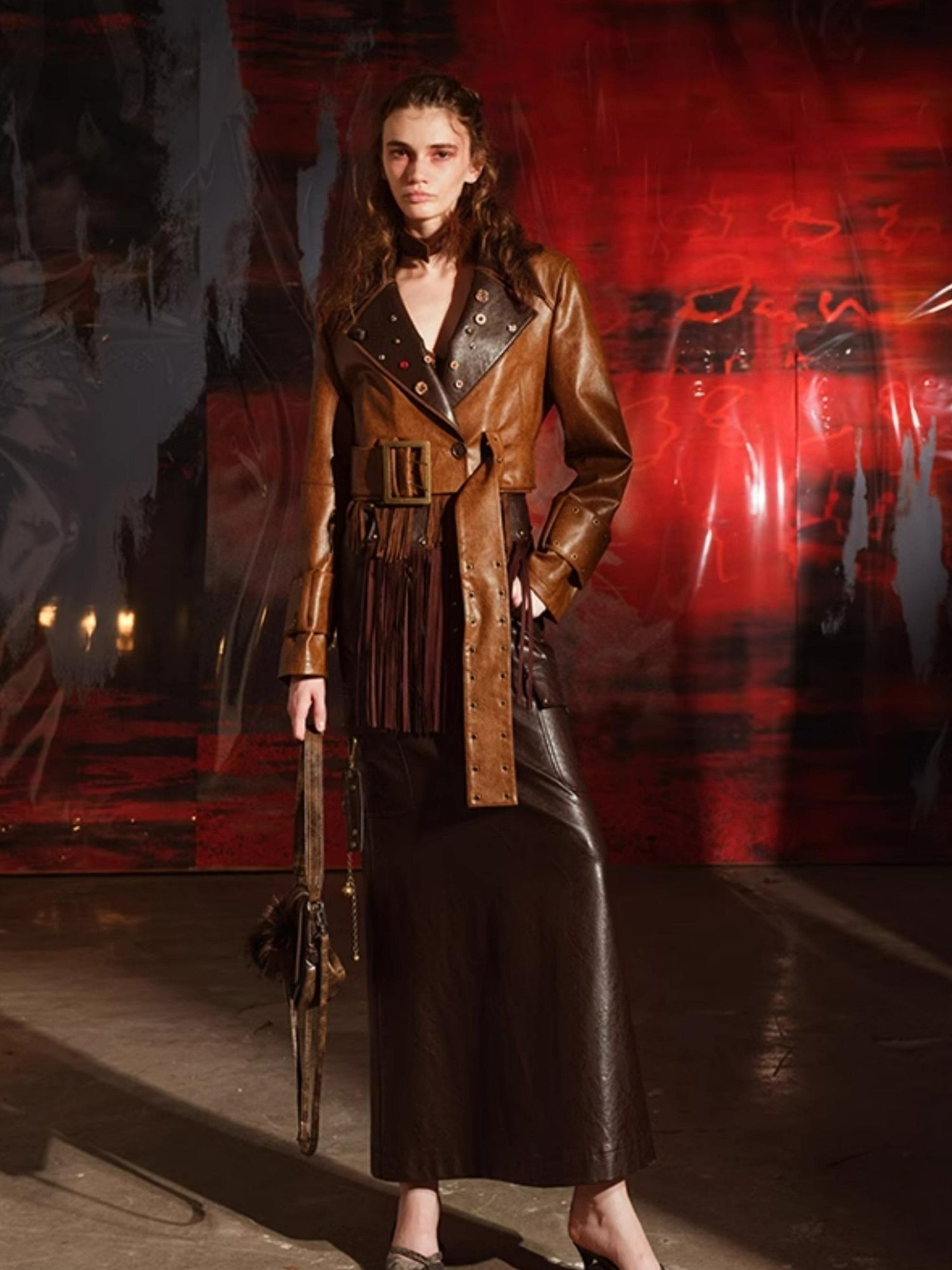 UpdateNN NORTH NODE Vintage Patchwork Button Up Leather Jacket