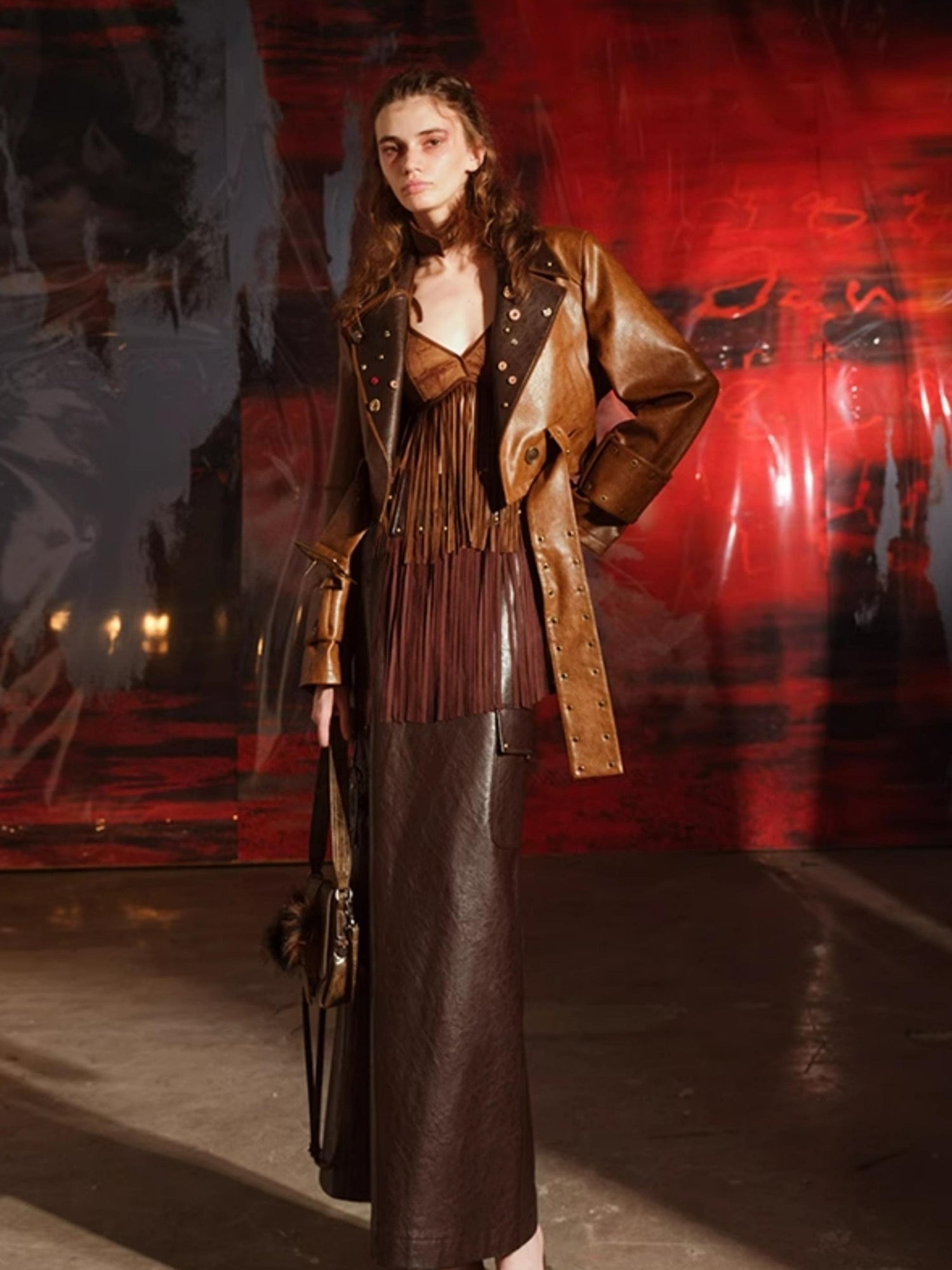 UpdateNN NORTH NODE Vintage Patchwork Button Up Leather Jacket