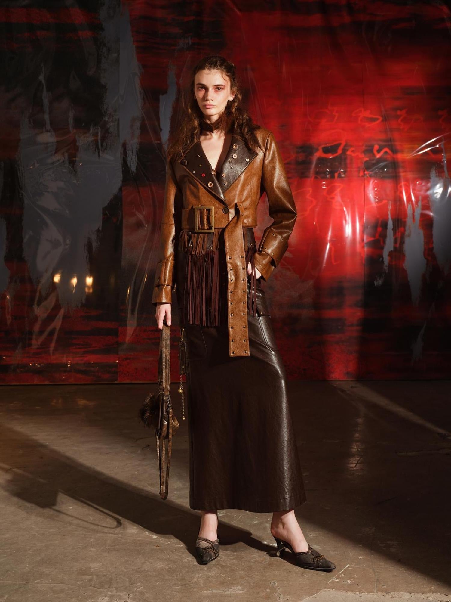 UpdateNN NORTH NODE Vintage Patchwork Button Up Leather Jacket