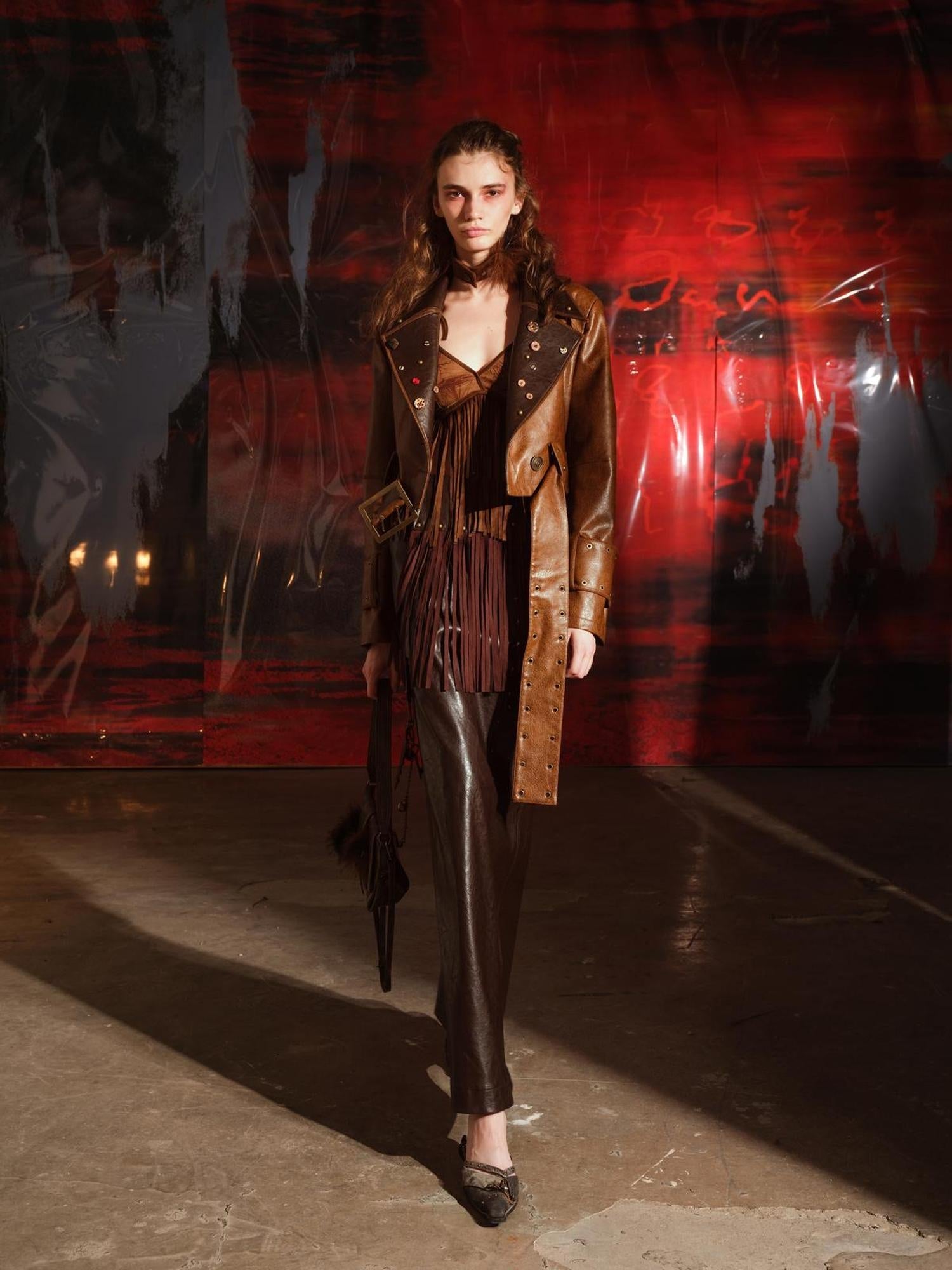 UpdateNN NORTH NODE Vintage Patchwork Button Up Leather Jacket