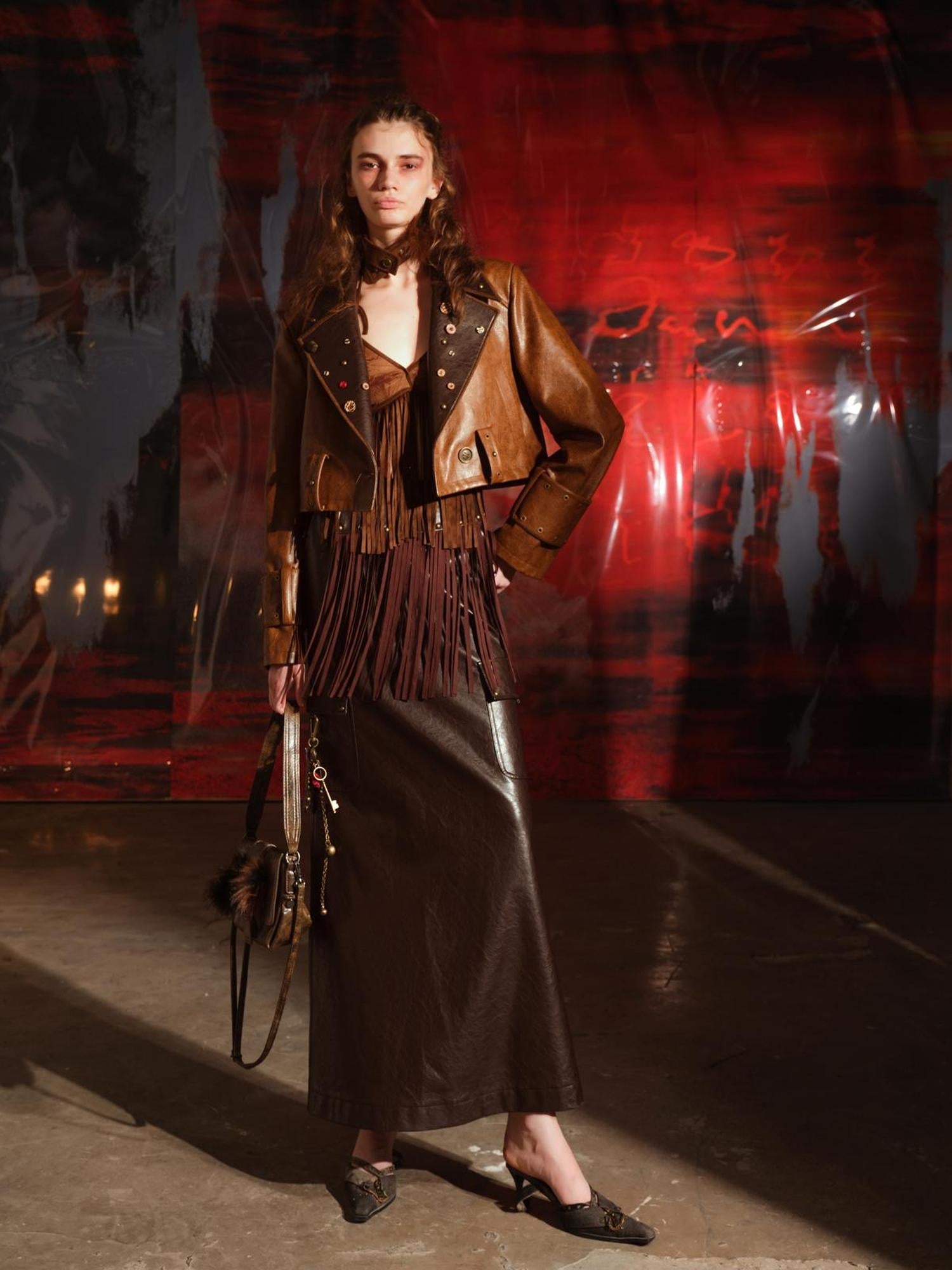 UpdateNN NORTH NODE Vintage Patchwork Button Up Leather Jacket