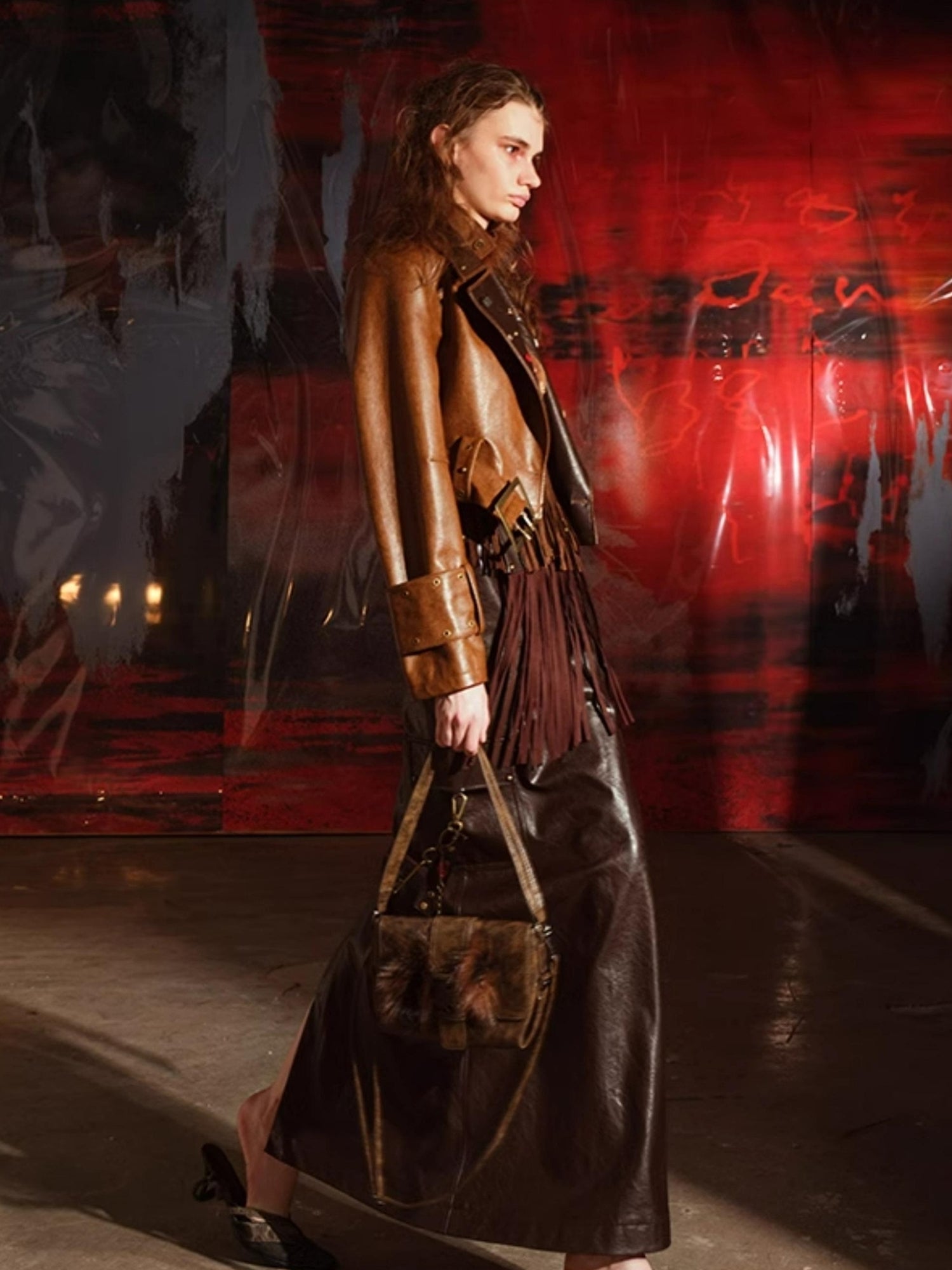 UpdateNN NORTH NODE Vintage Patchwork Button Up Leather Jacket