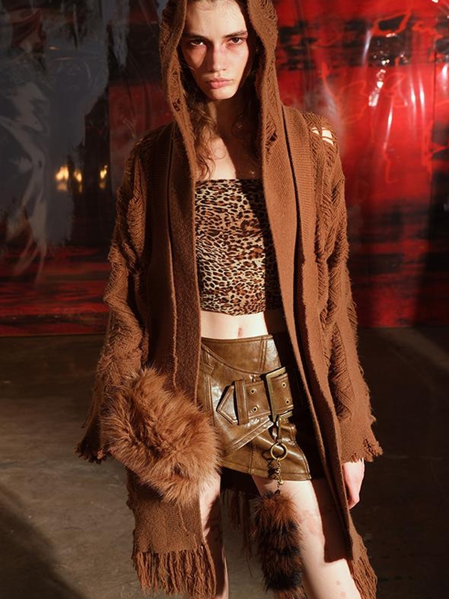 NN NORTH NODE Vintage Patchwork Hooded Cardigan Coat