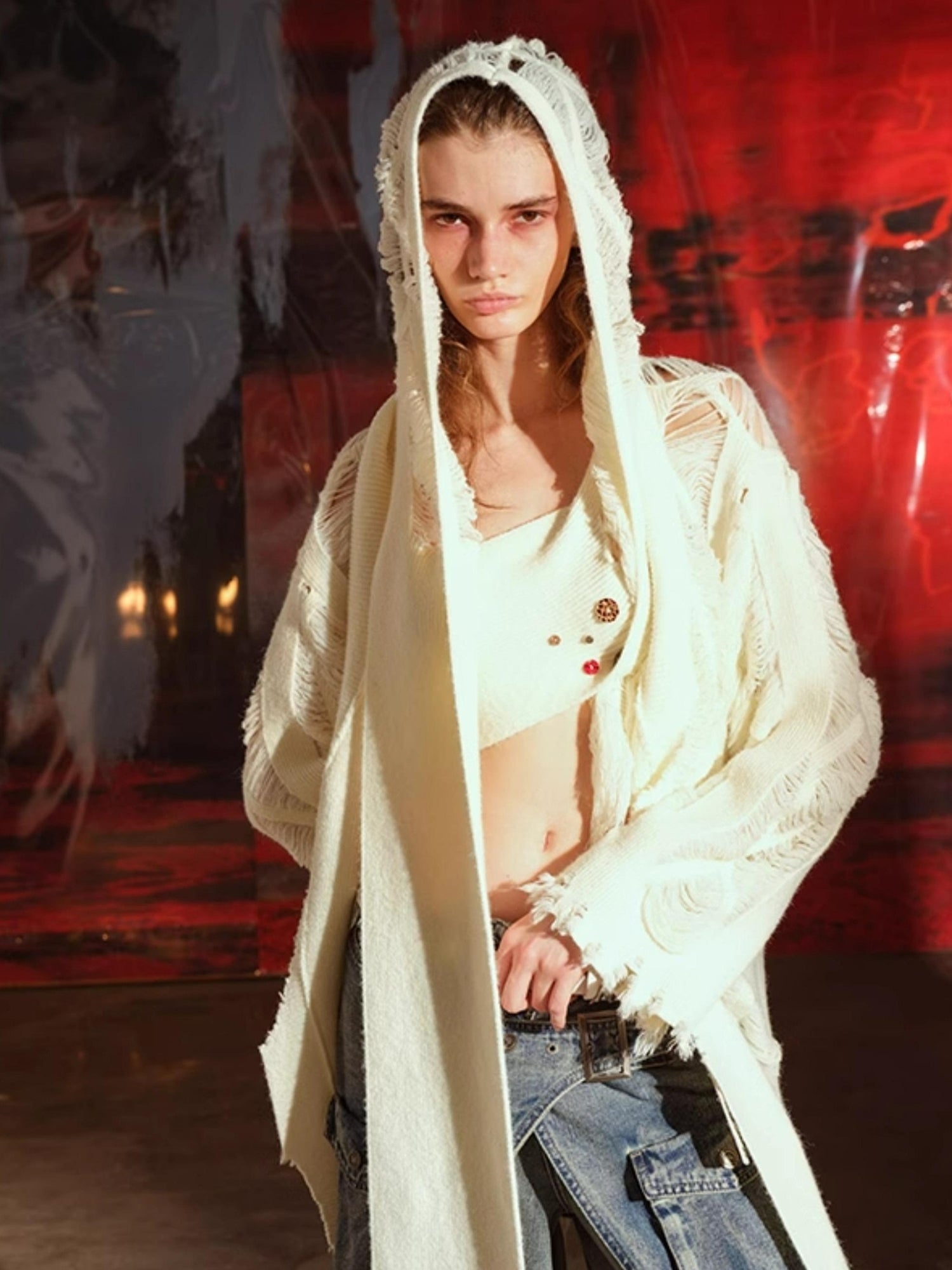 NN NORTH NODE Vintage Patchwork Hooded Cardigan Coat