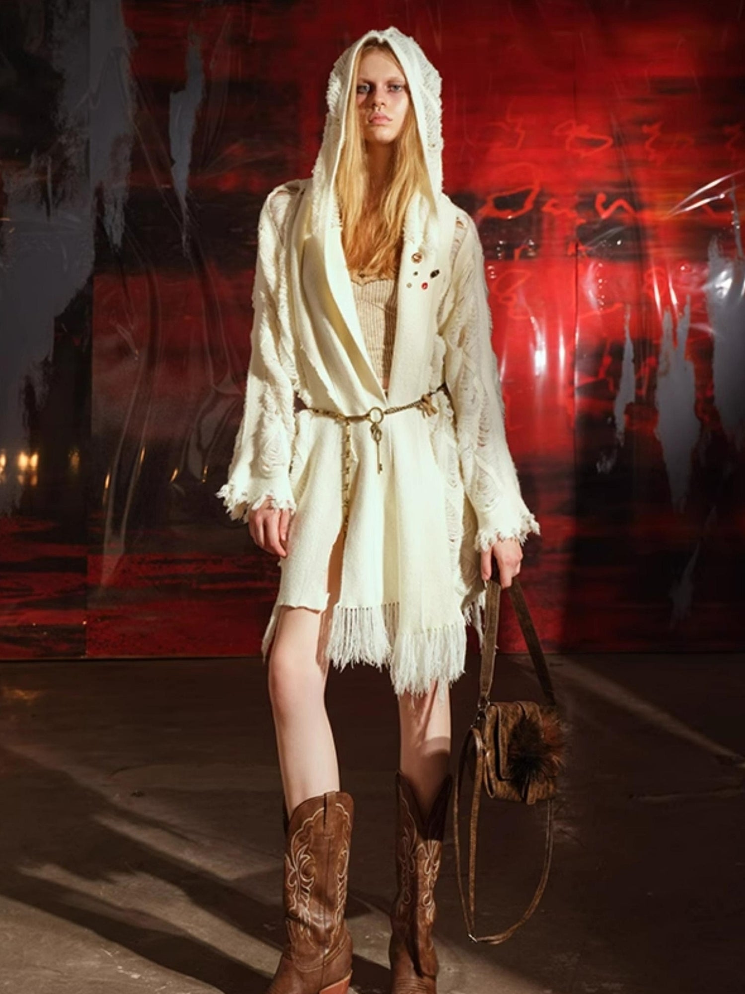 NN NORTH NODE Vintage Patchwork Hooded Cardigan Coat