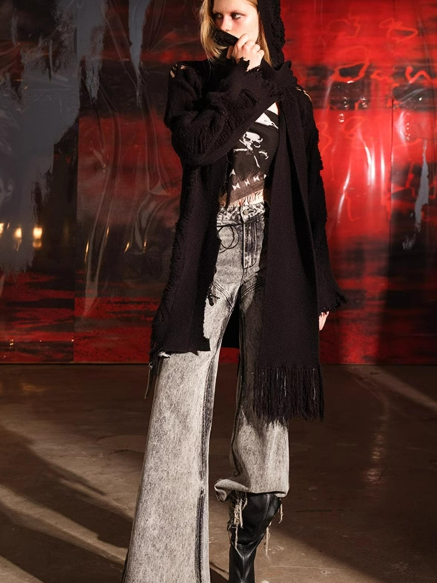 NN NORTH NODE Vintage Patchwork Hooded Cardigan Coat