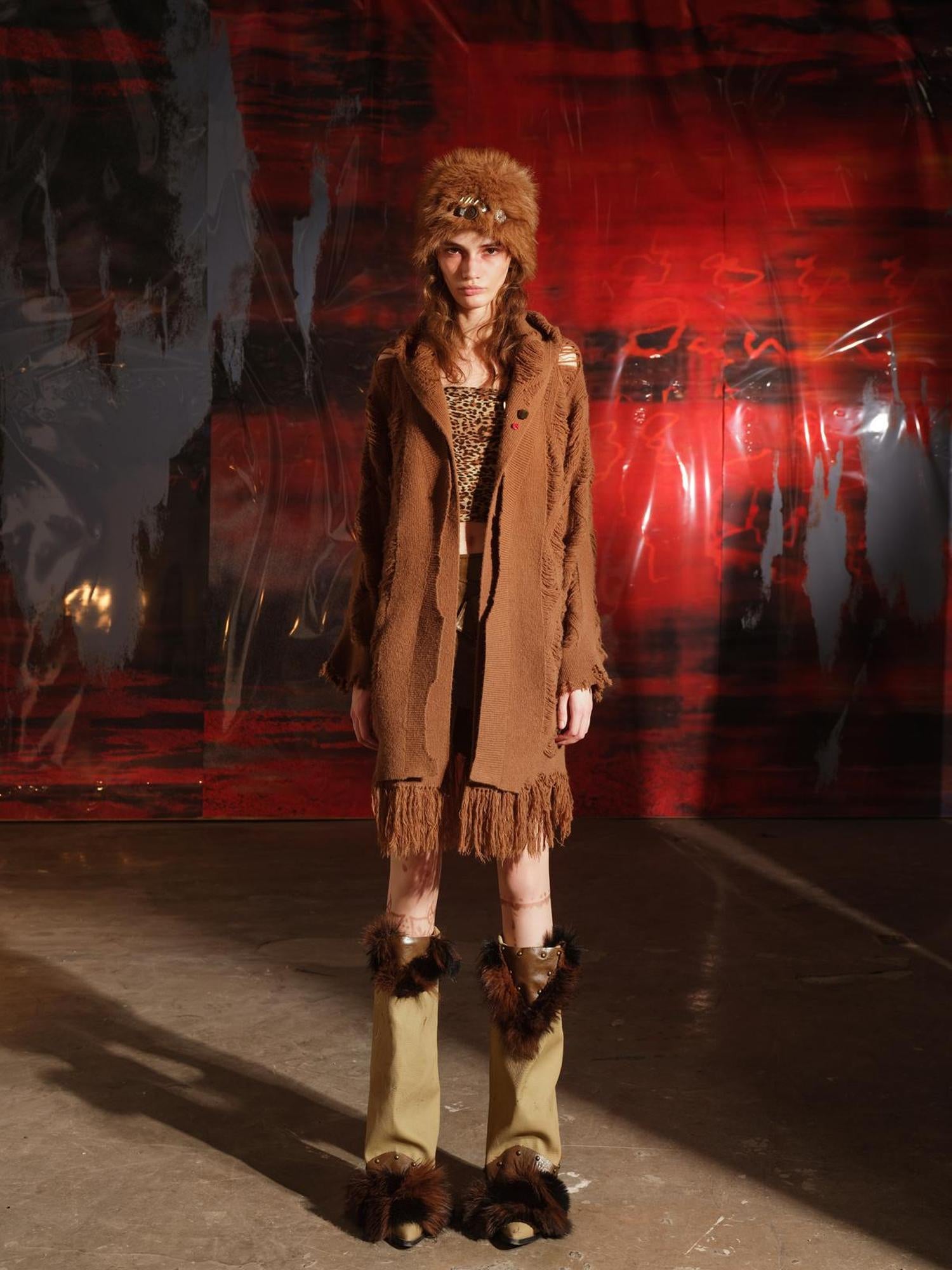 NN NORTH NODE Vintage Patchwork Hooded Cardigan Coat