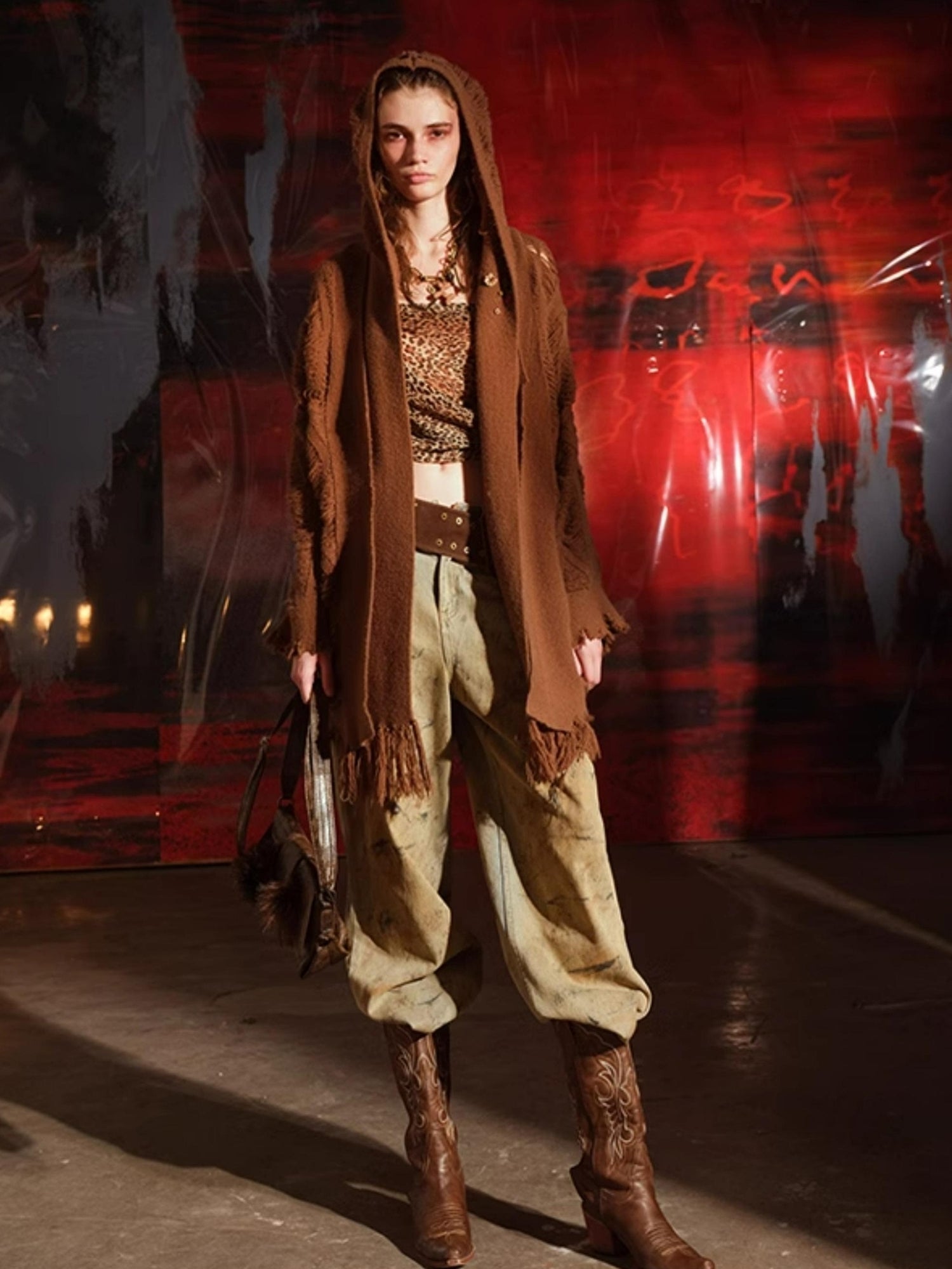 NN NORTH NODE Vintage Patchwork Hooded Cardigan Coat