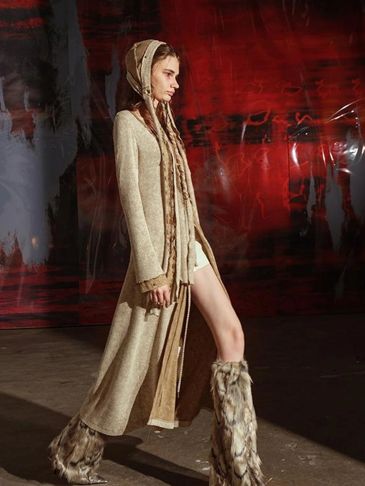 Vintage Patchwork Knit Duster Coat