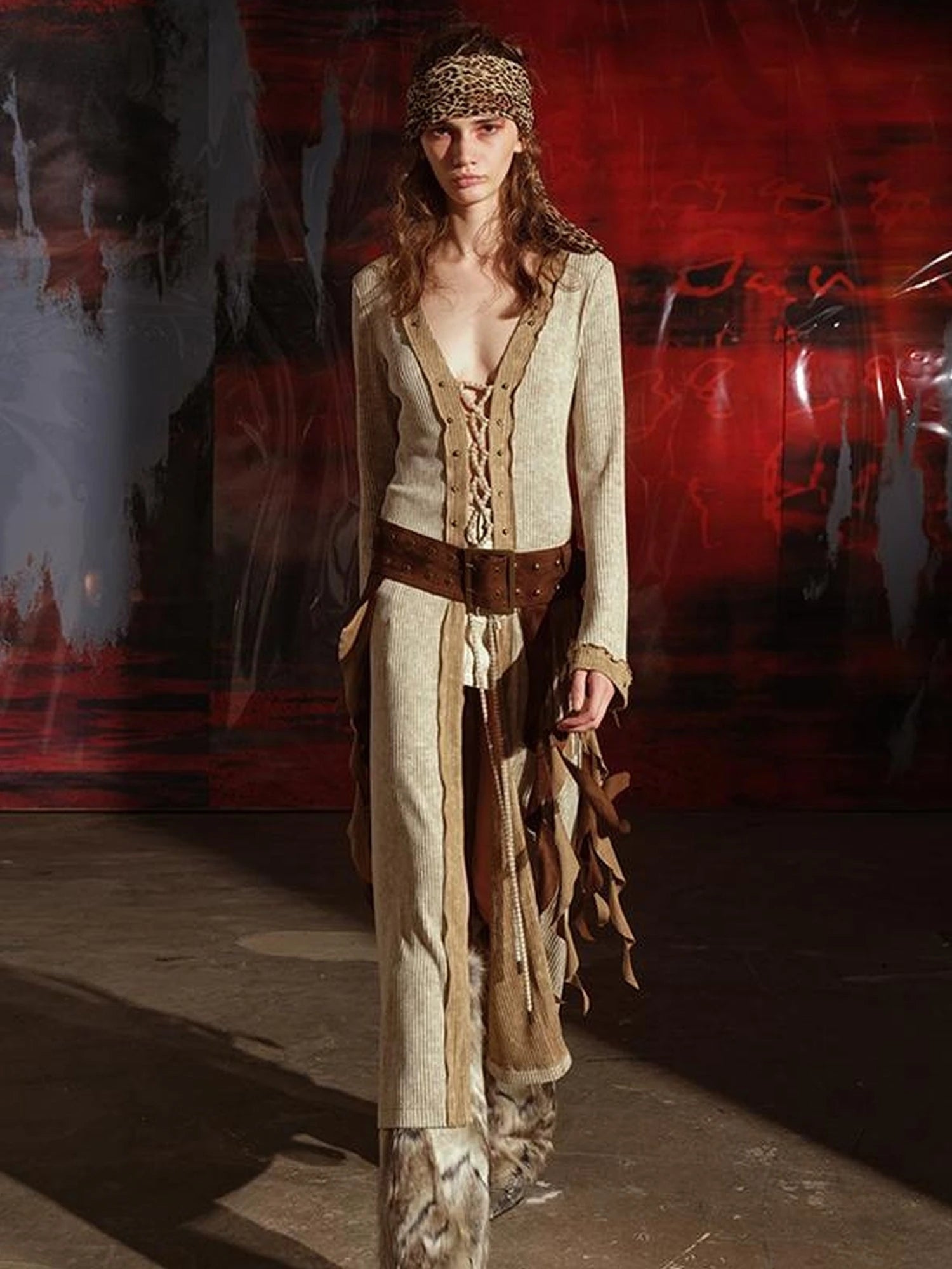 Vintage Patchwork Knit Duster Coat