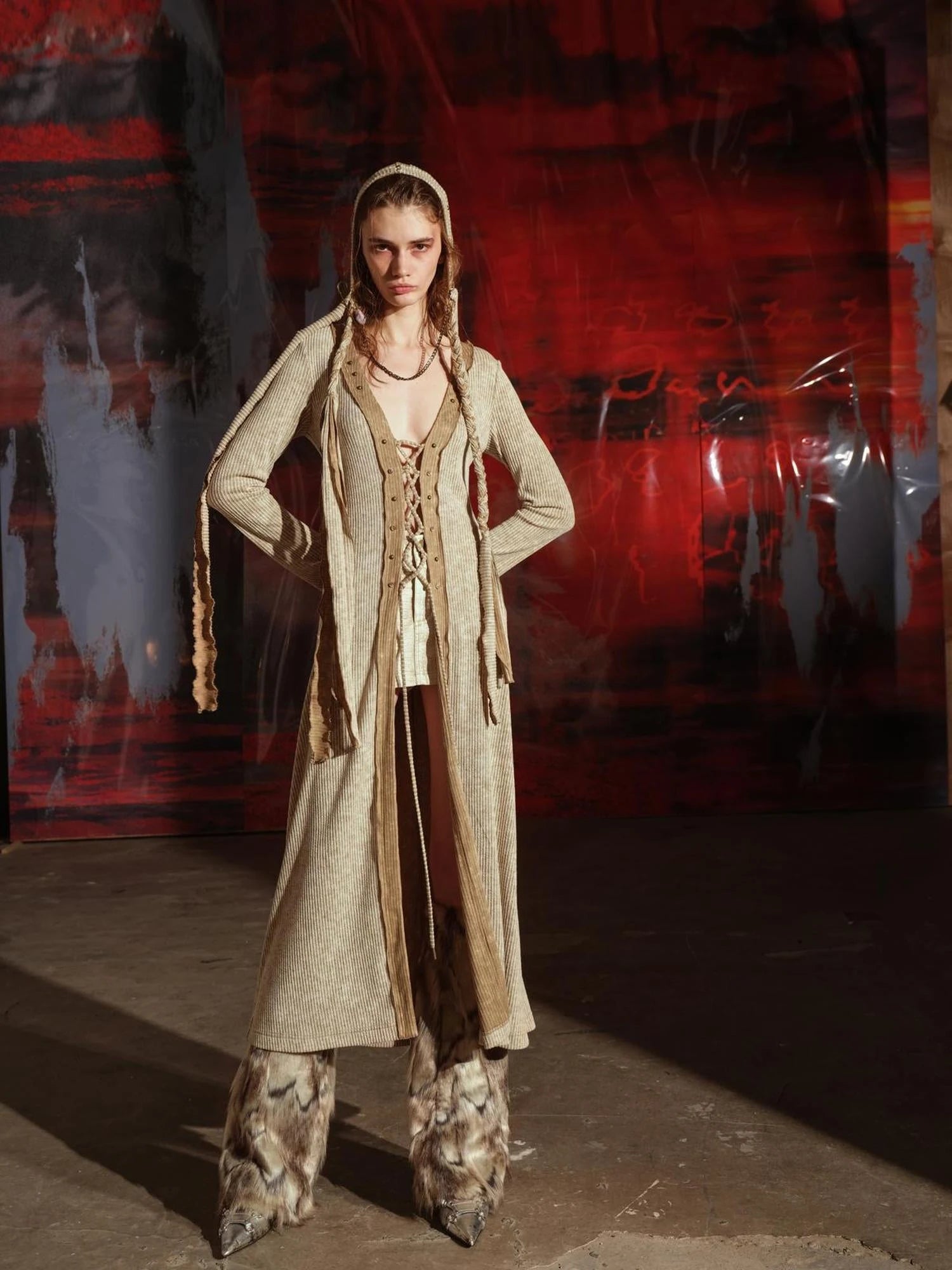 Vintage Patchwork Knit Duster Coat