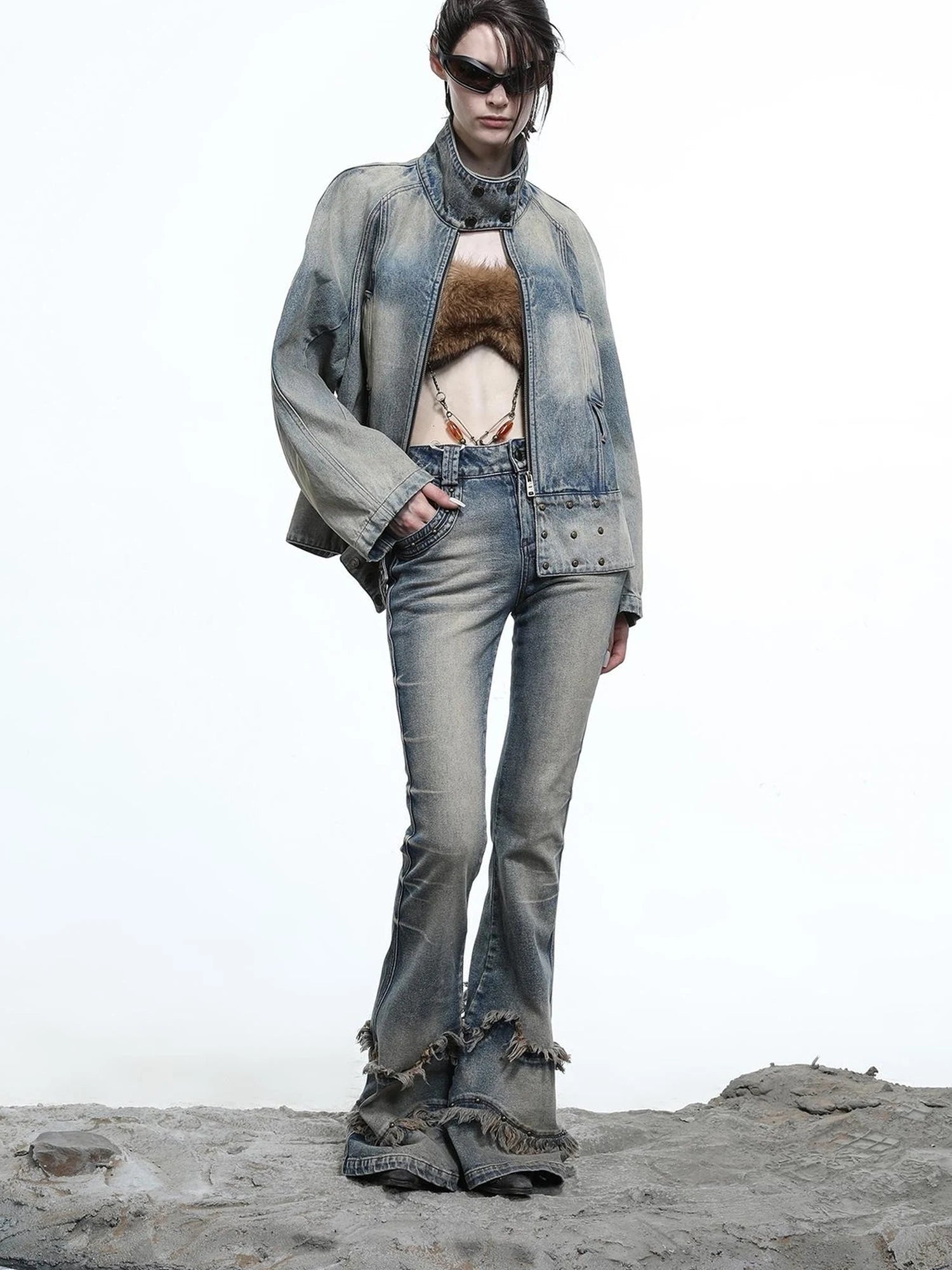 Vintage Wash Priestess Hooded Denim Jacket