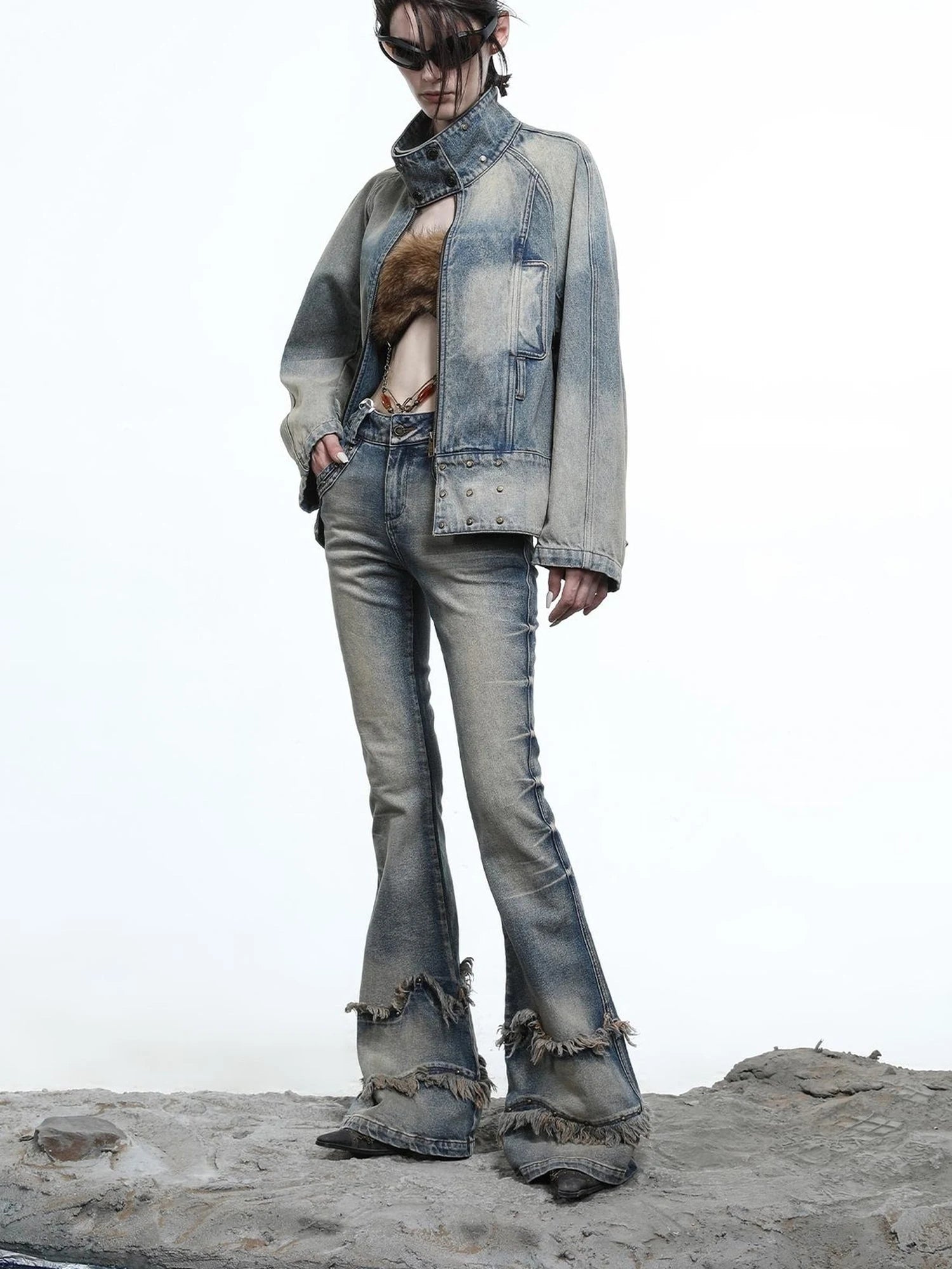 Vintage Wash Priestess Hooded Denim Jacket