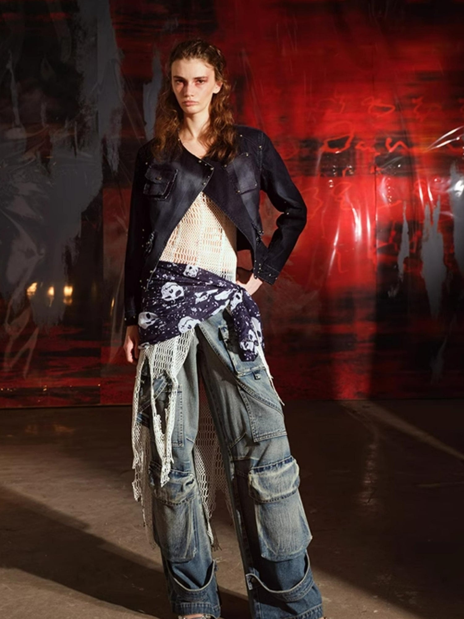 UpdateNN NORTH NODE Vintage Washed Cargo Denim Wide Leg Trousers