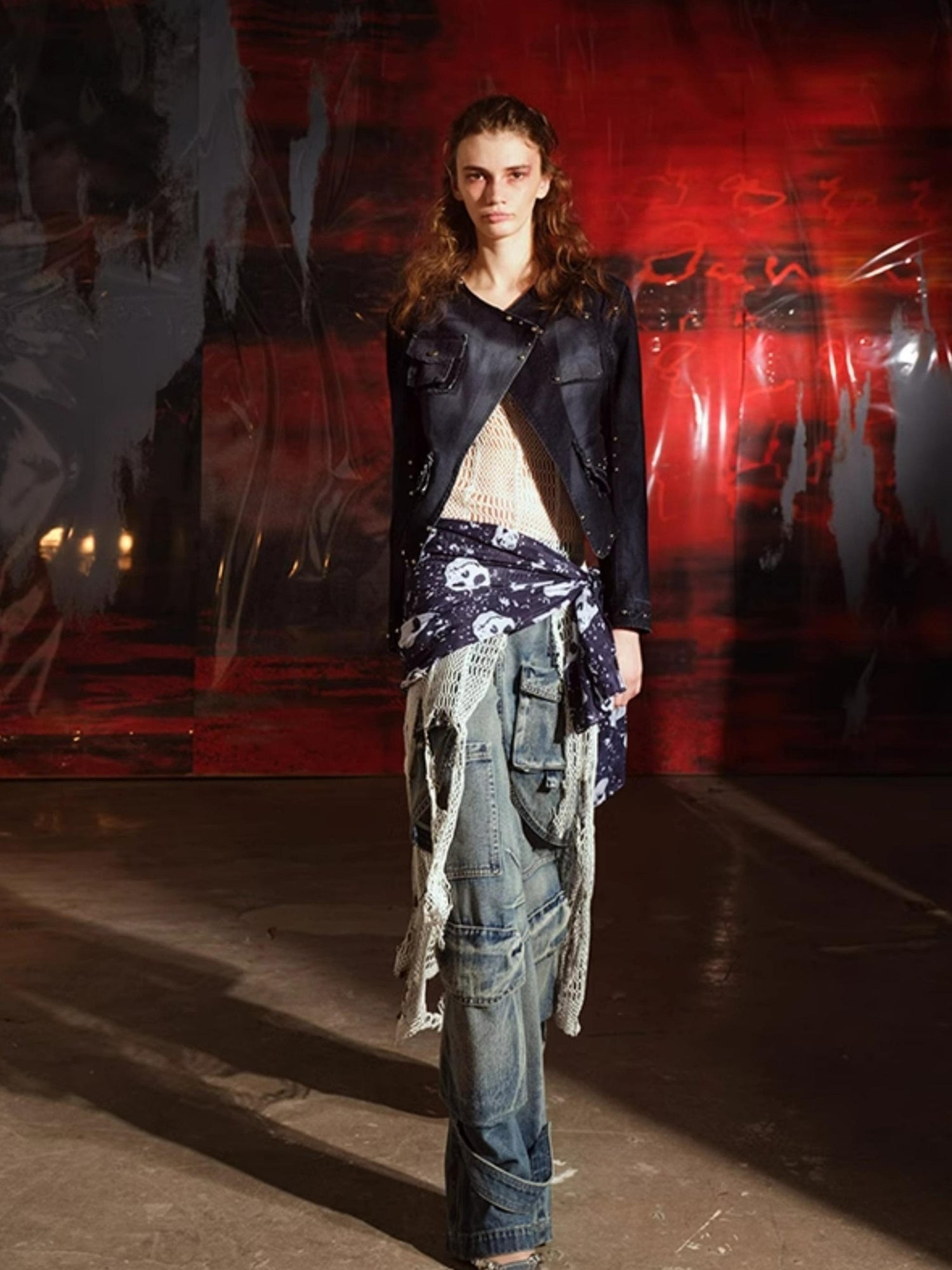 UpdateNN NORTH NODE Vintage Washed Cargo Denim Wide Leg Trousers