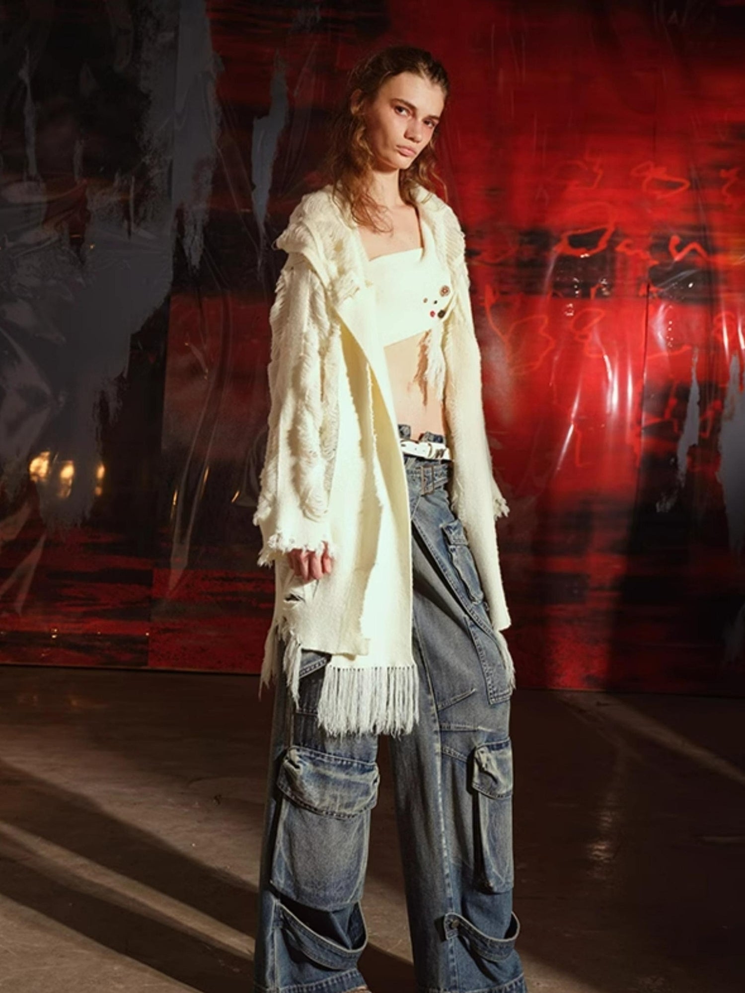 UpdateNN NORTH NODE Vintage Washed Cargo Denim Wide Leg Trousers