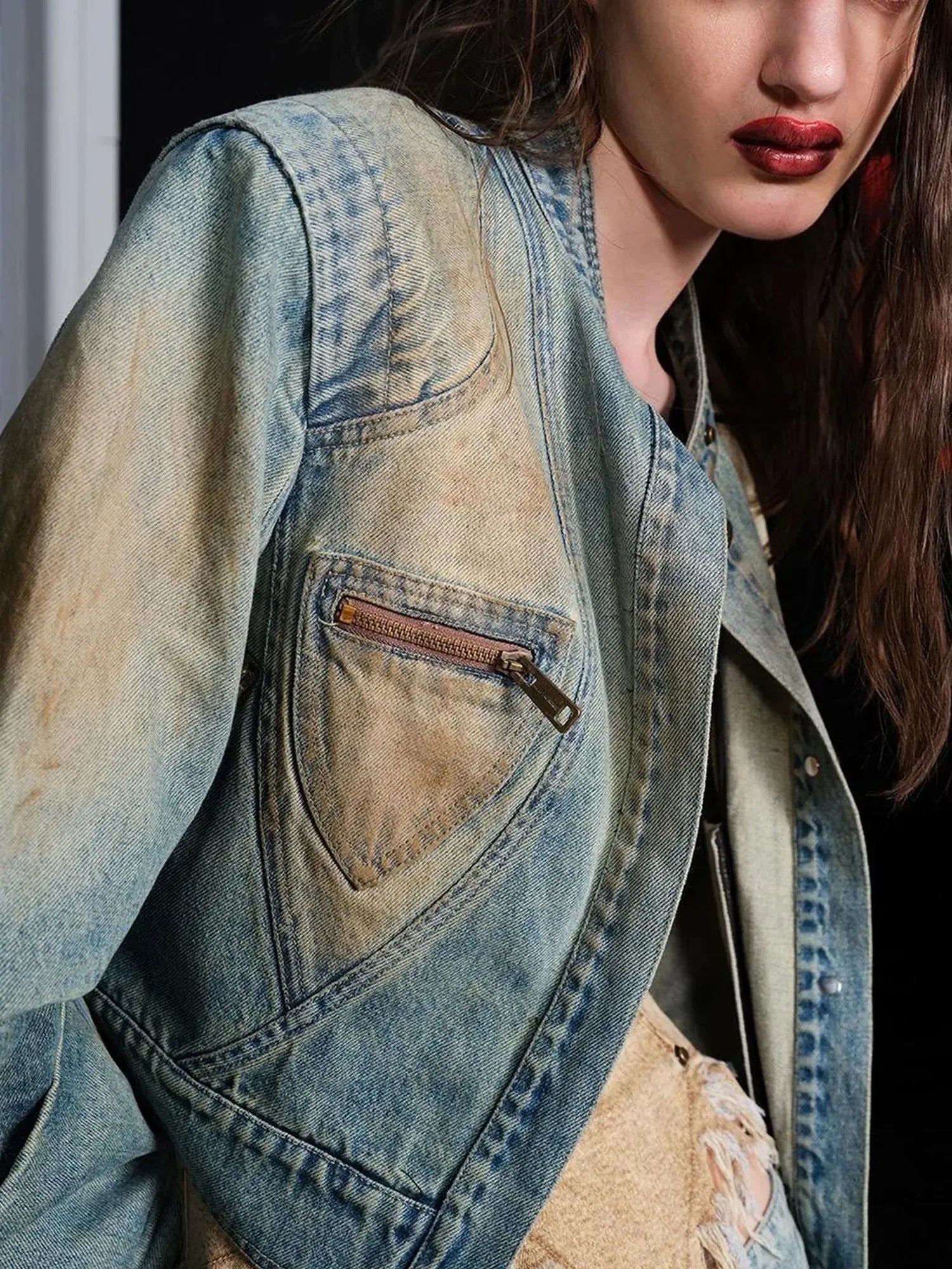 Vintage Washed Distressed Cowboy Denim Jacket