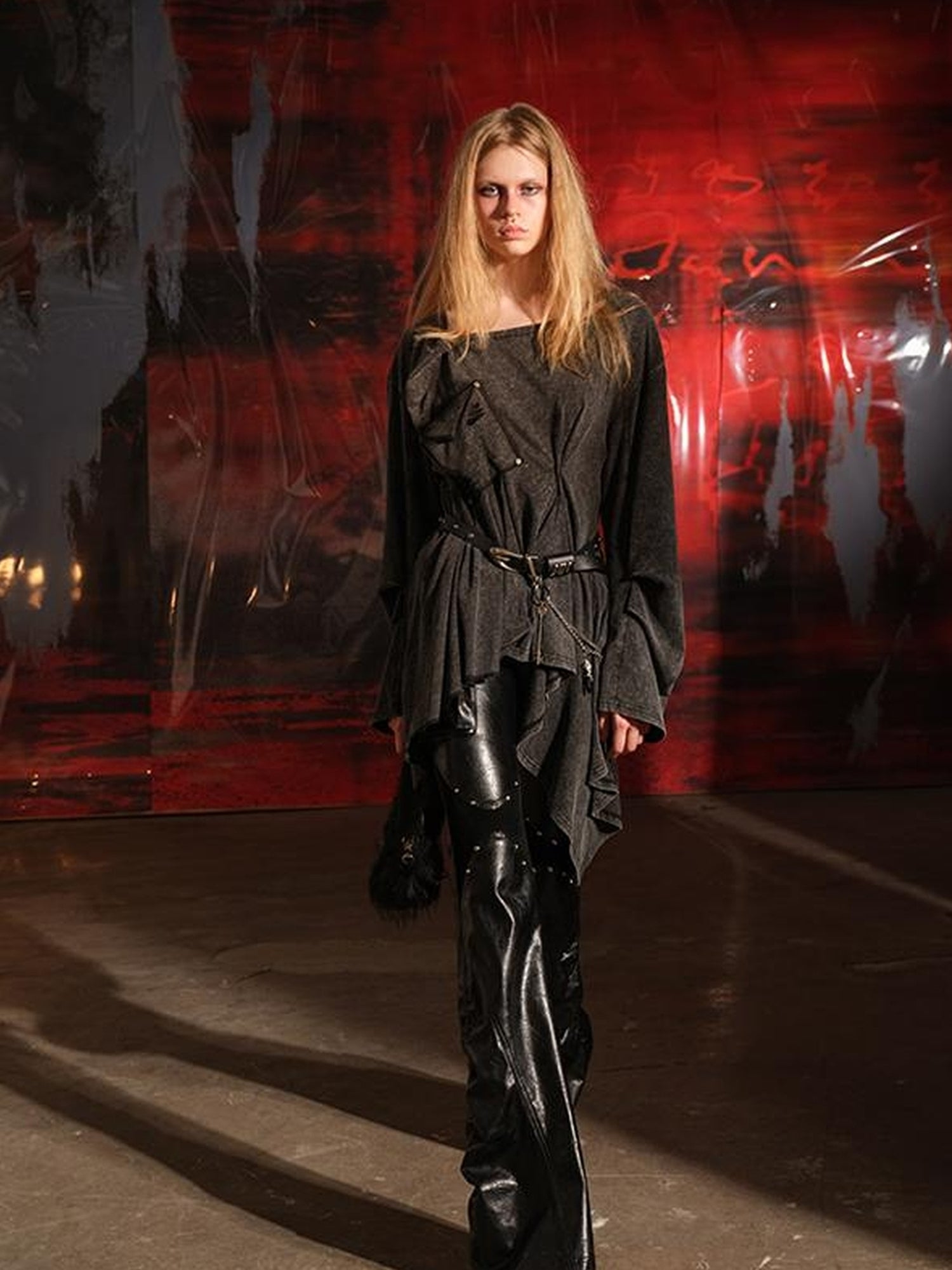 UpdateNN NORTH NODE Vintage Waxed Leather Flared Trousers