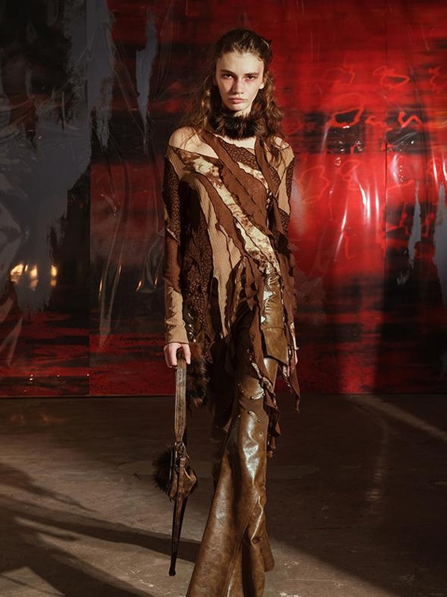 UpdateNN NORTH NODE Vintage Waxed Leather Flared Trousers