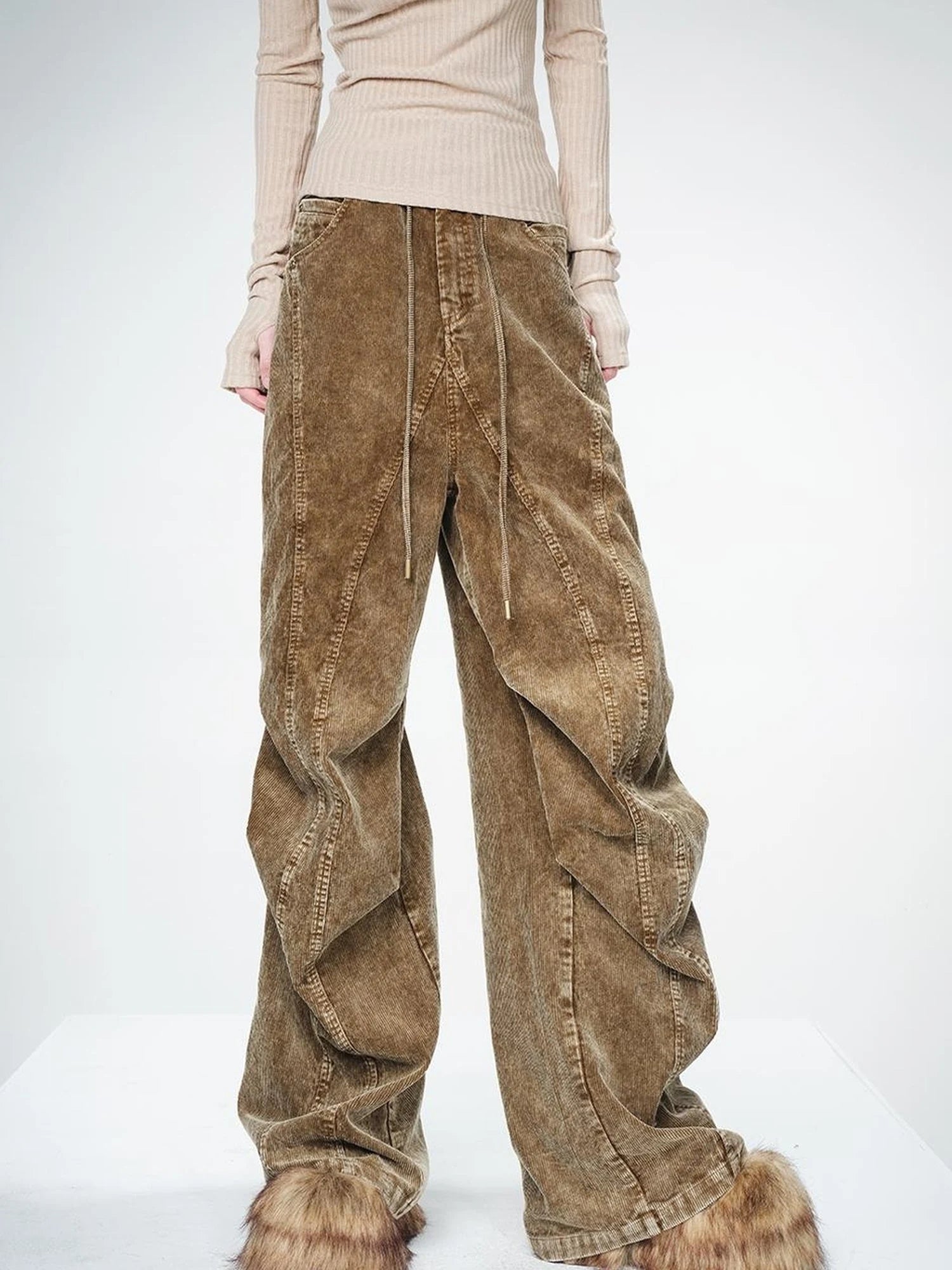 Washed Cord Parachute Trousers With Dropped Crotch