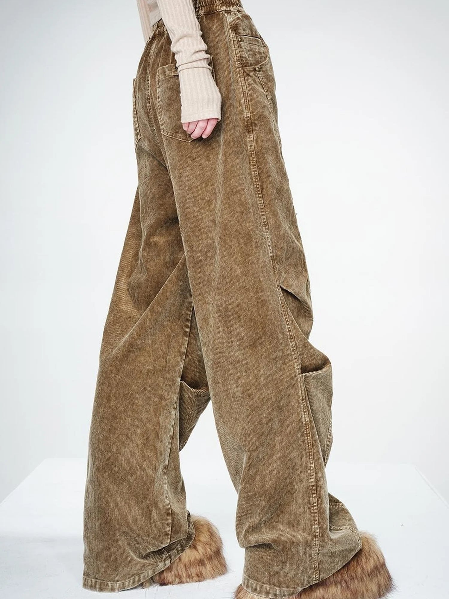 Washed Cord Parachute Trousers With Dropped Crotch