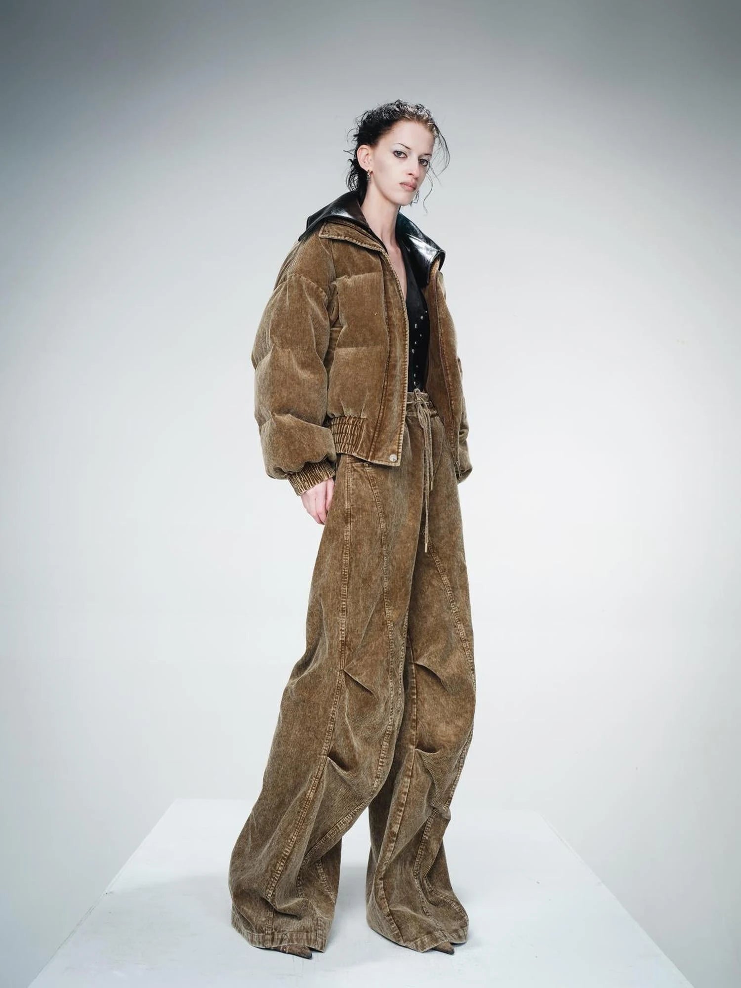 Washed Cord Parachute Trousers With Dropped Crotch