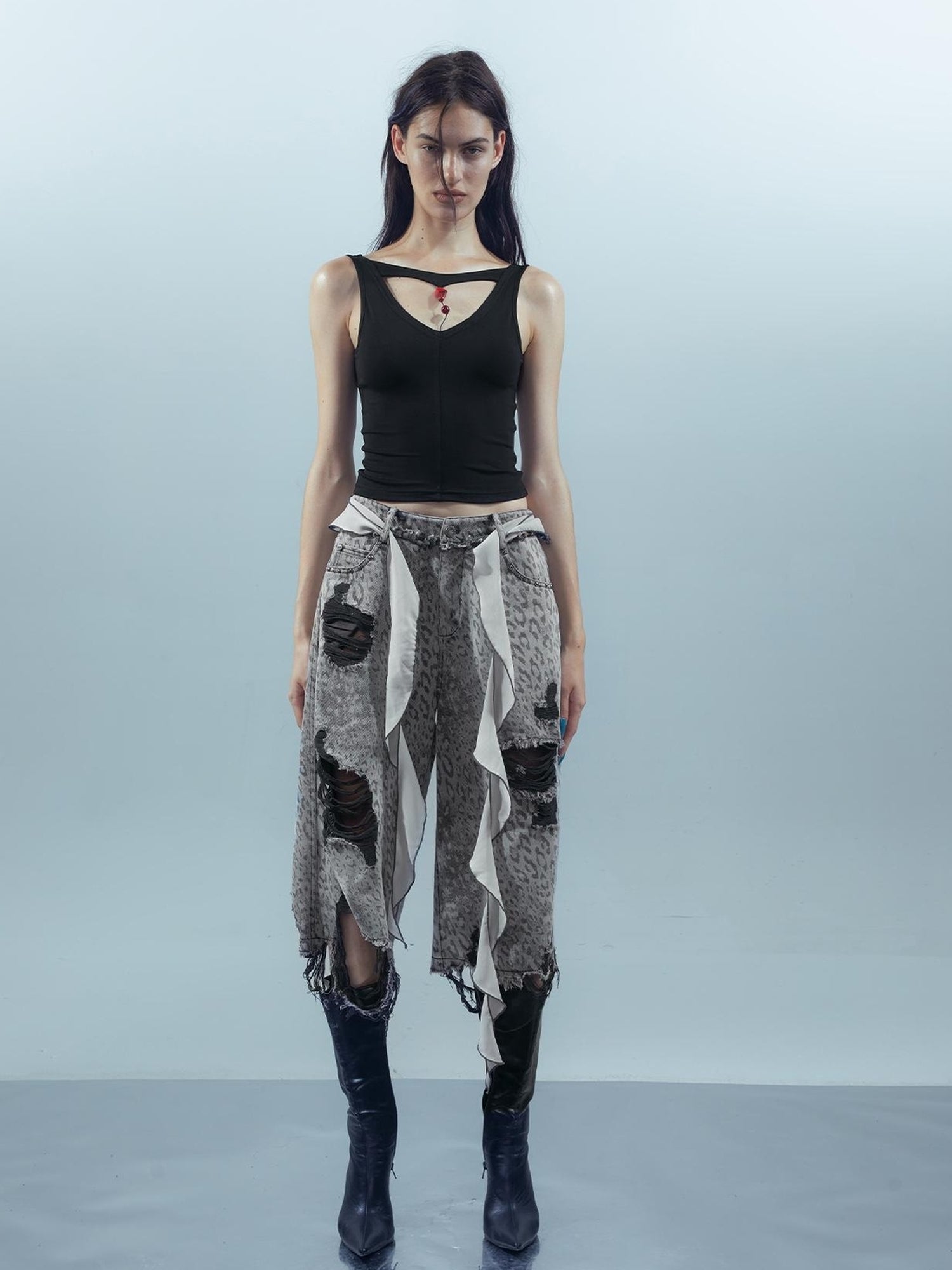 UpdateNN NORTH NODE Washed Distressed Leopard Print Cargo Shorts With Belt