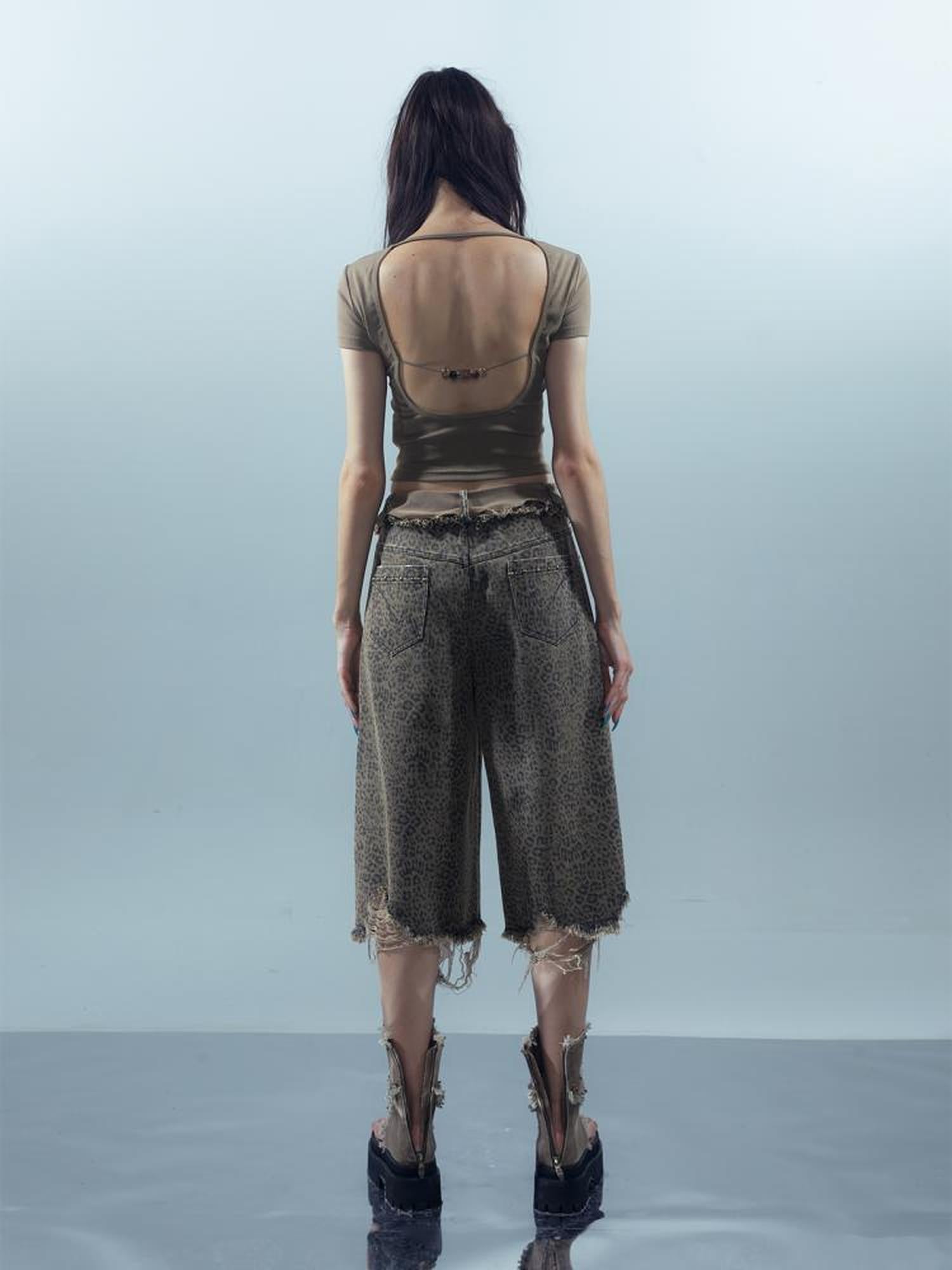 UpdateNN NORTH NODE Washed Distressed Leopard Print Cargo Shorts With Belt