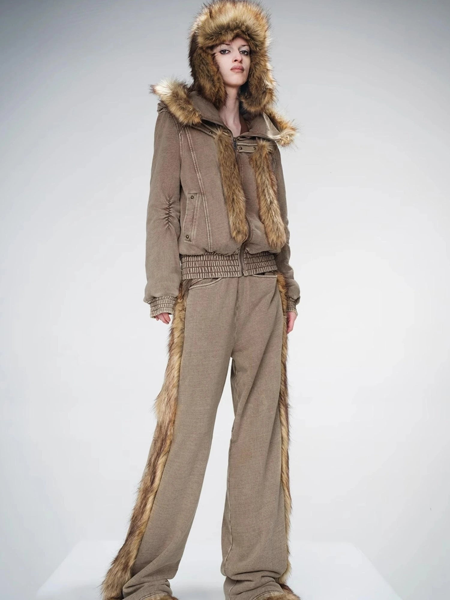 Washed Raw Hem Straight Leg Elastic Waist Pants