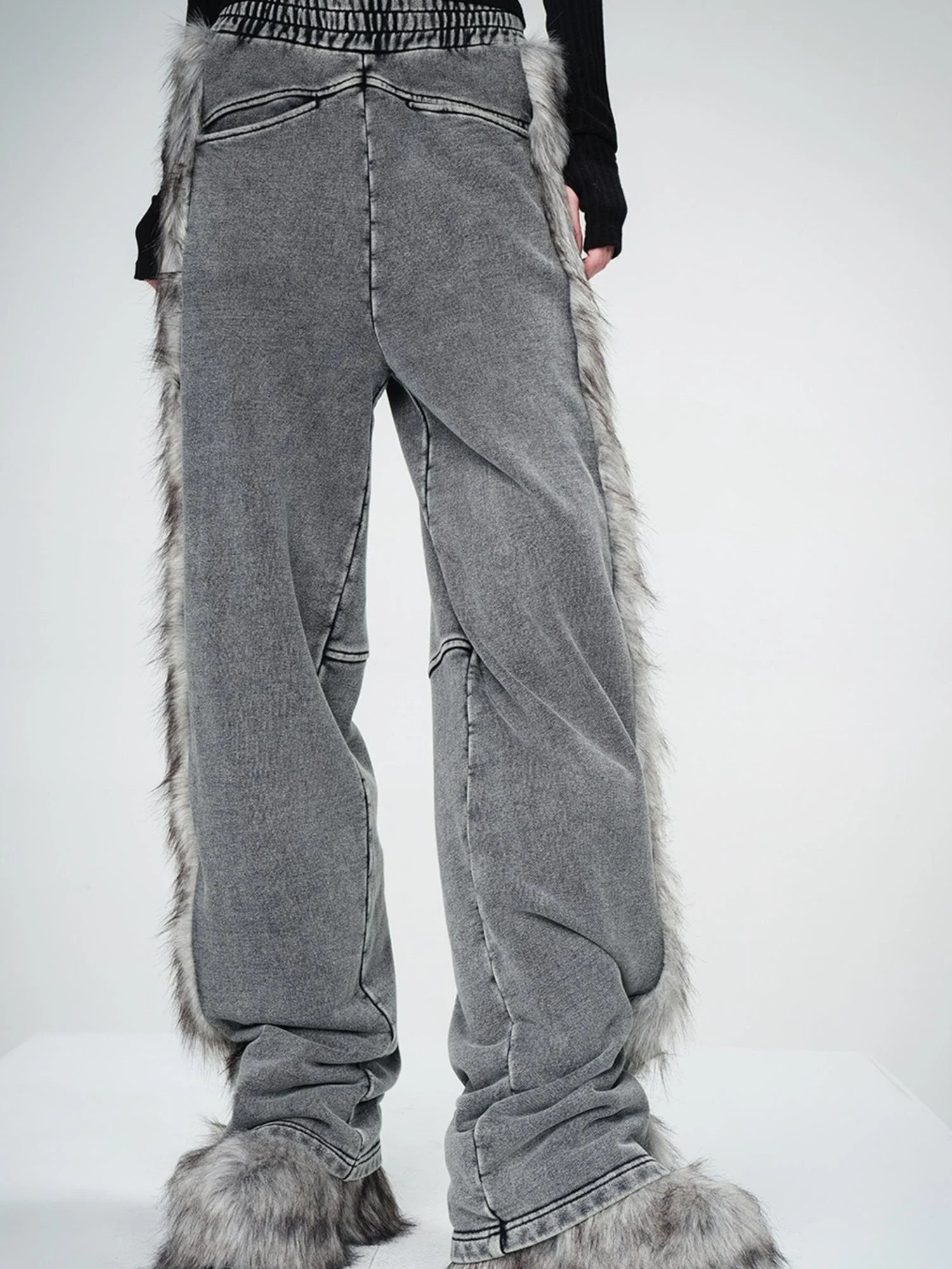 Washed Raw Hem Straight Leg Elastic Waist Pants