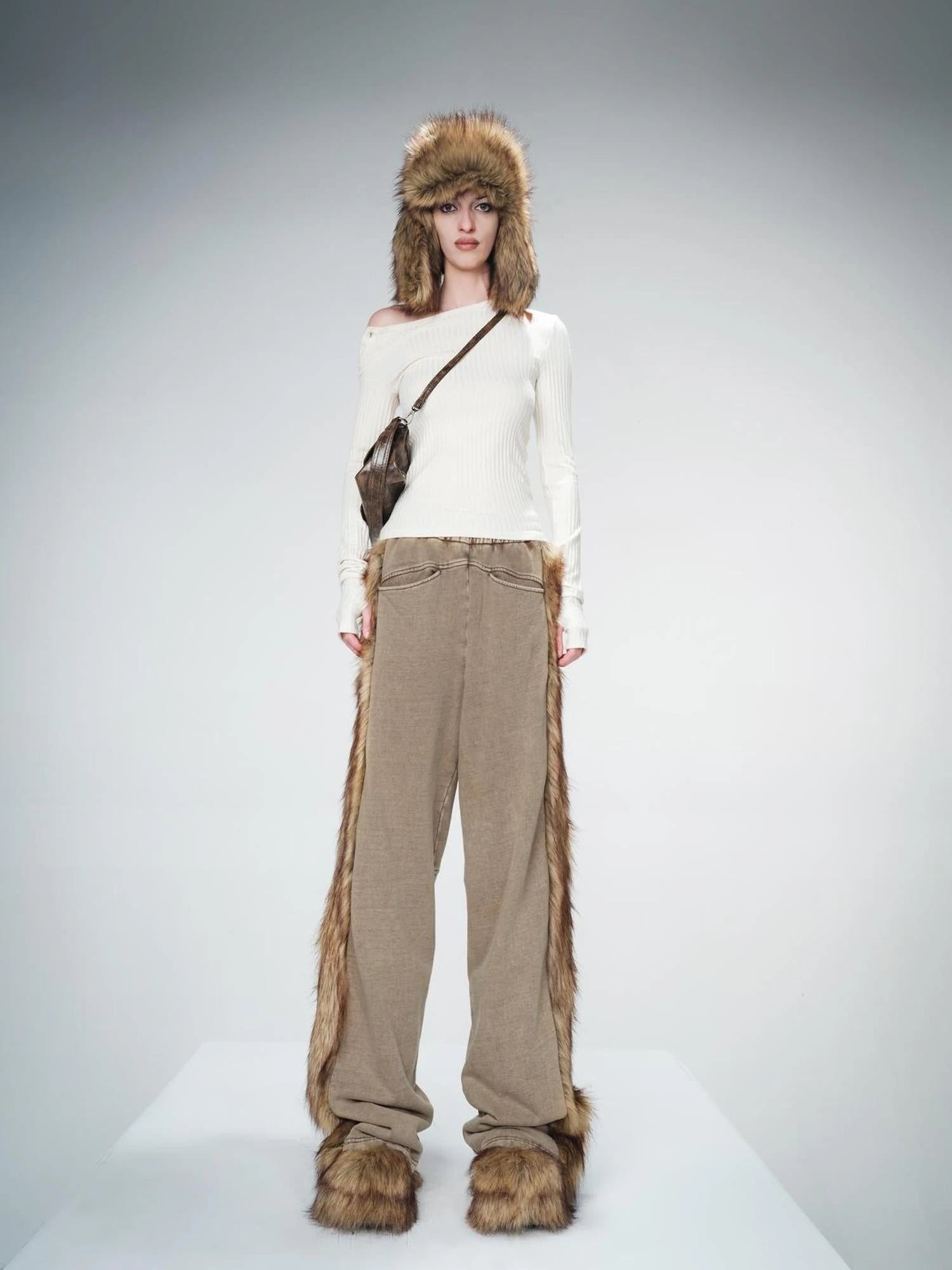 Washed Raw Hem Straight Leg Elastic Waist Pants