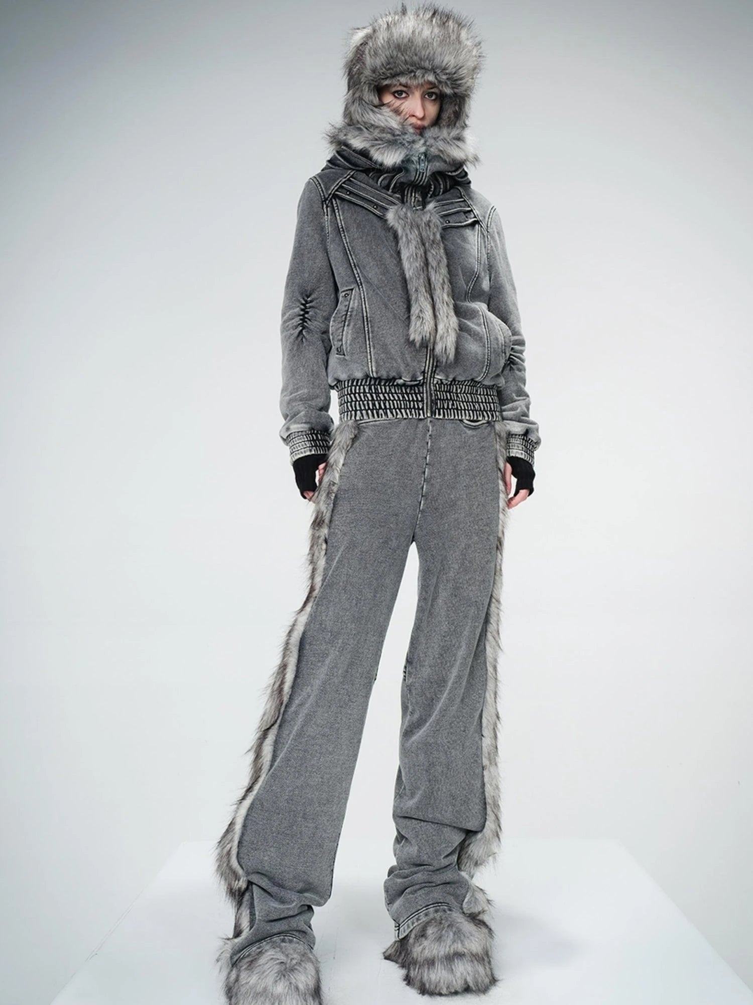 Washed Raw Hem Straight Leg Elastic Waist Pants