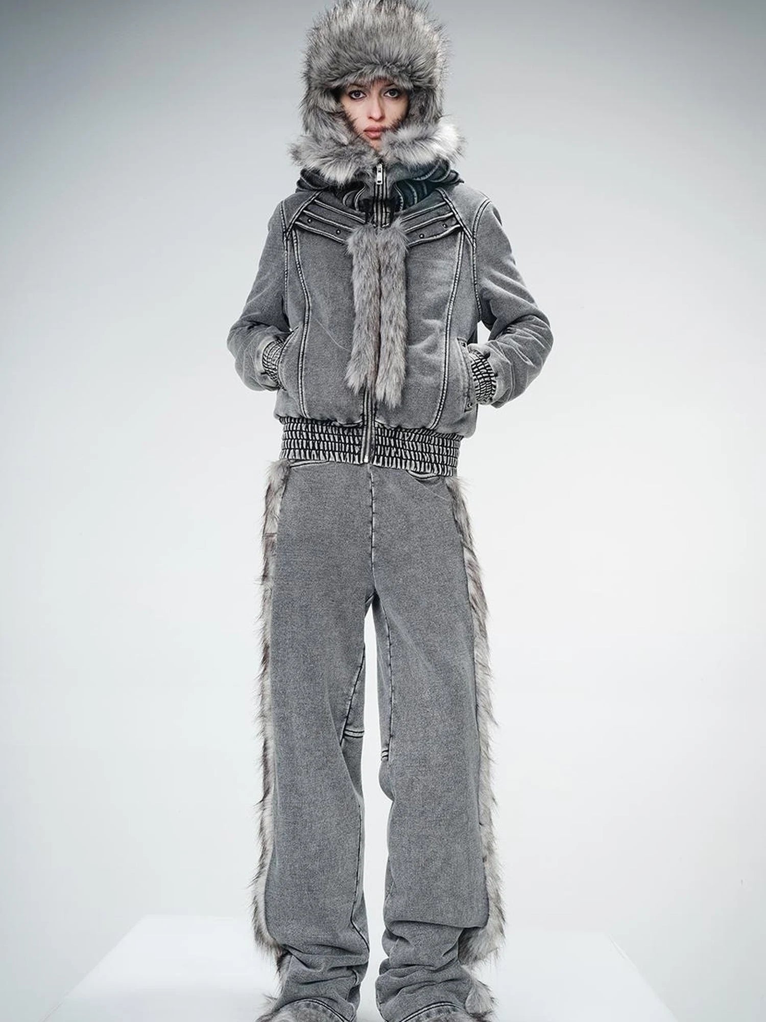 Washed Raw Hem Straight Leg Elastic Waist Pants