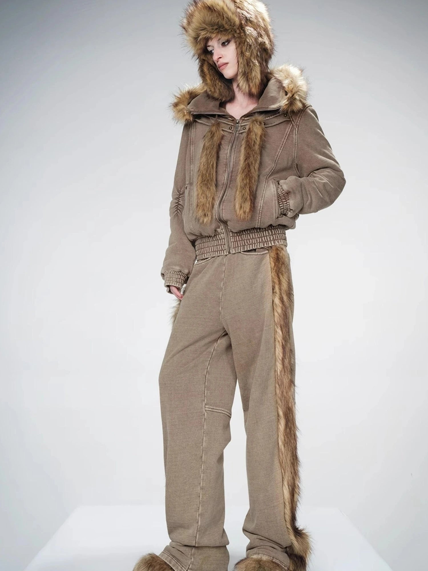 Washed Raw Hem Straight Leg Elastic Waist Pants