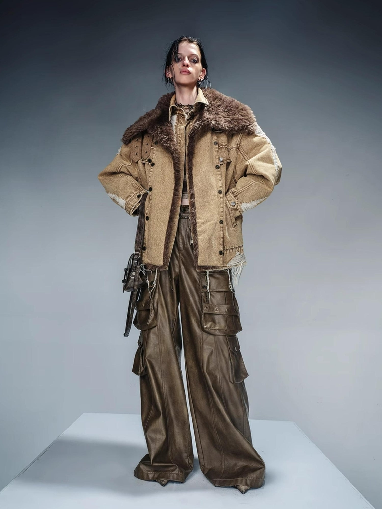 NN NORTH NODE Wild Ambition Wide Leg Leather Trousers