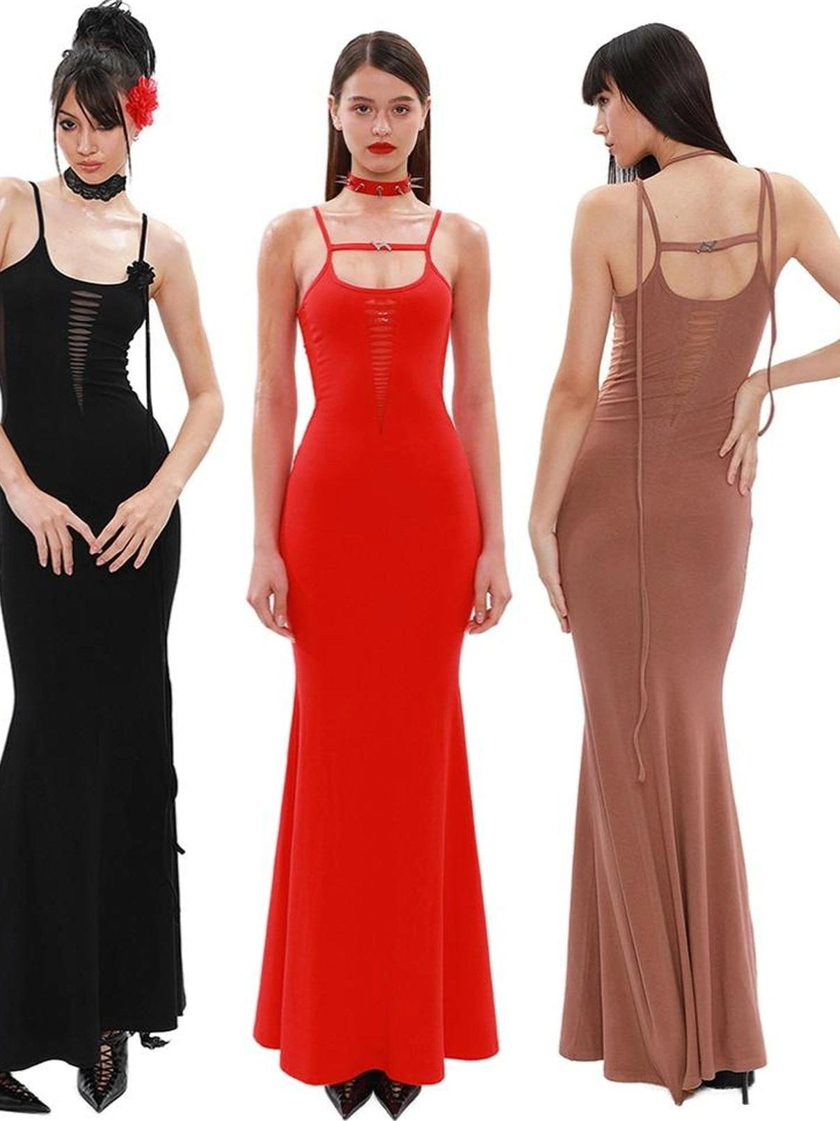 Mesh Rose Slit Maxi Dress