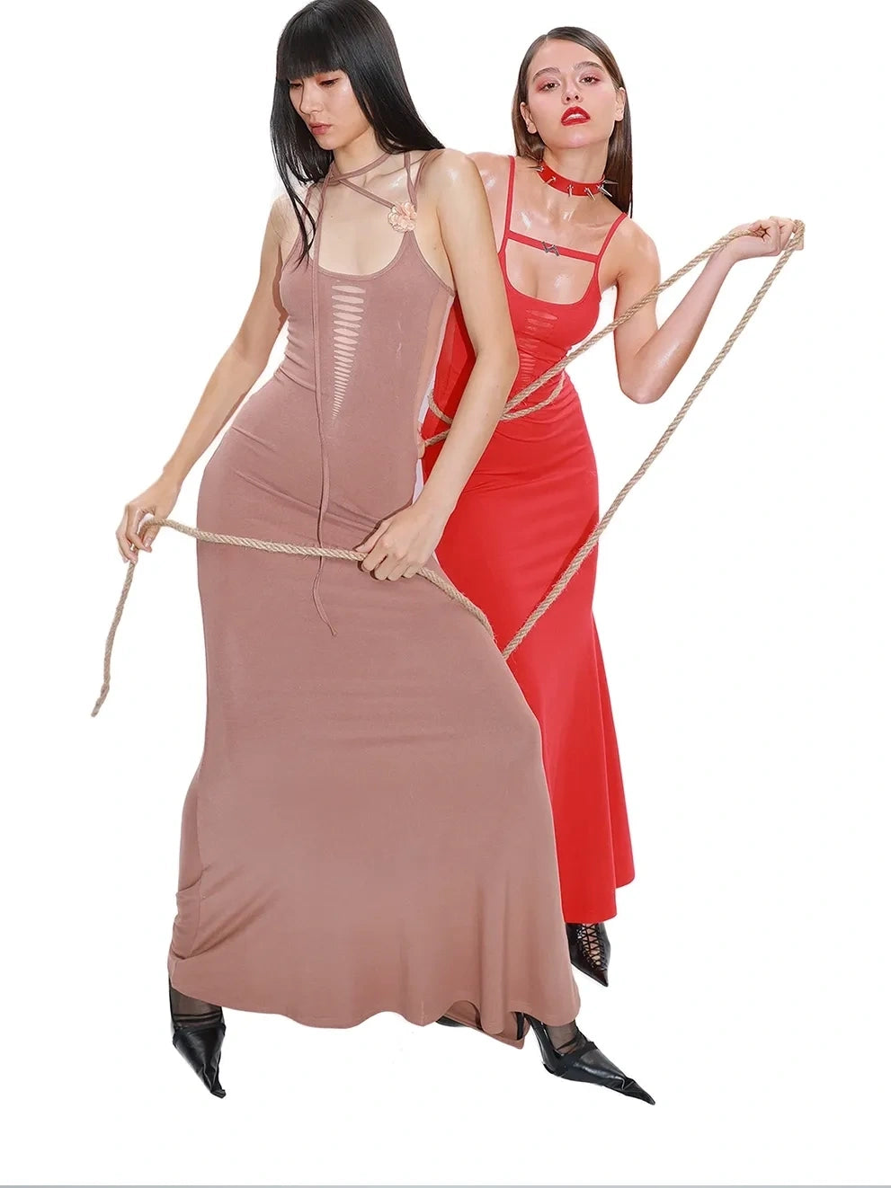 Mesh Rose Slit Maxi Dress