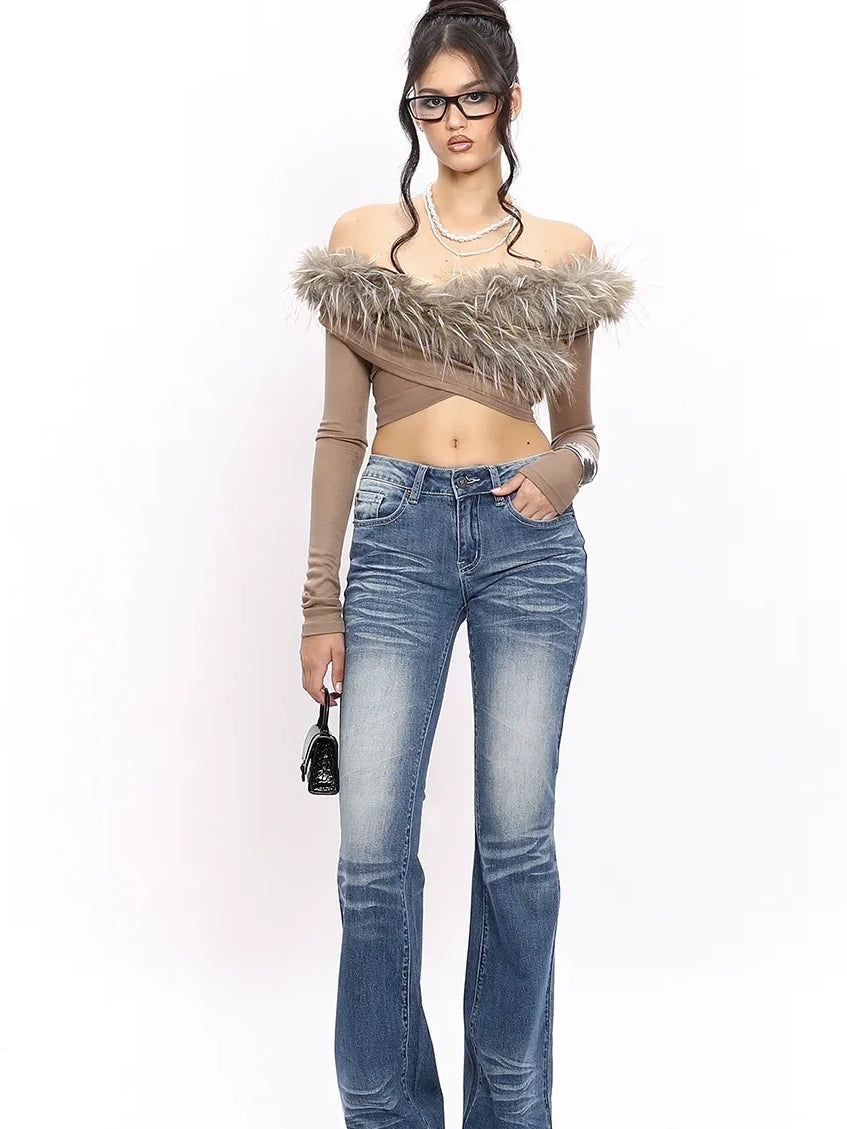 Velvet Siren Fur Trimmed Cross Shoulder Top