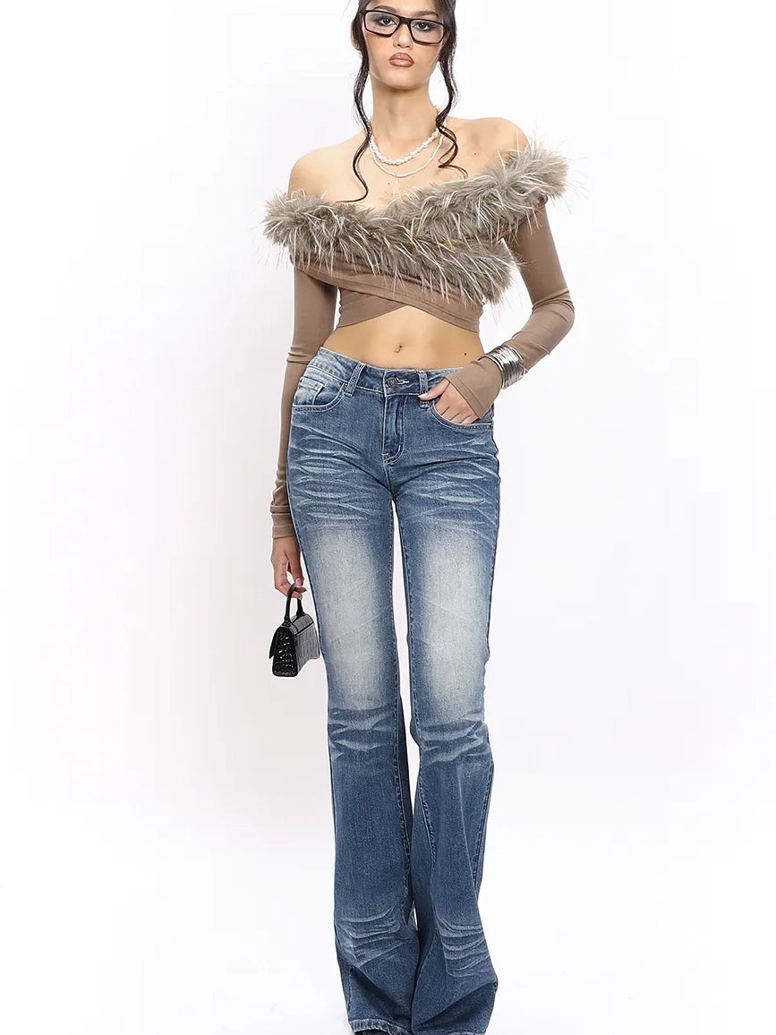 Velvet Siren Fur Trimmed Cross Shoulder Top